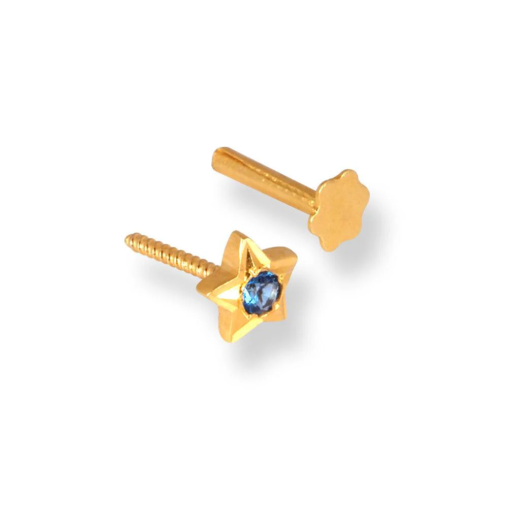 18ct Yellow Gold Star Shaped Screw Back Nose Stud with Cubic Zirconia Stone - Image 11