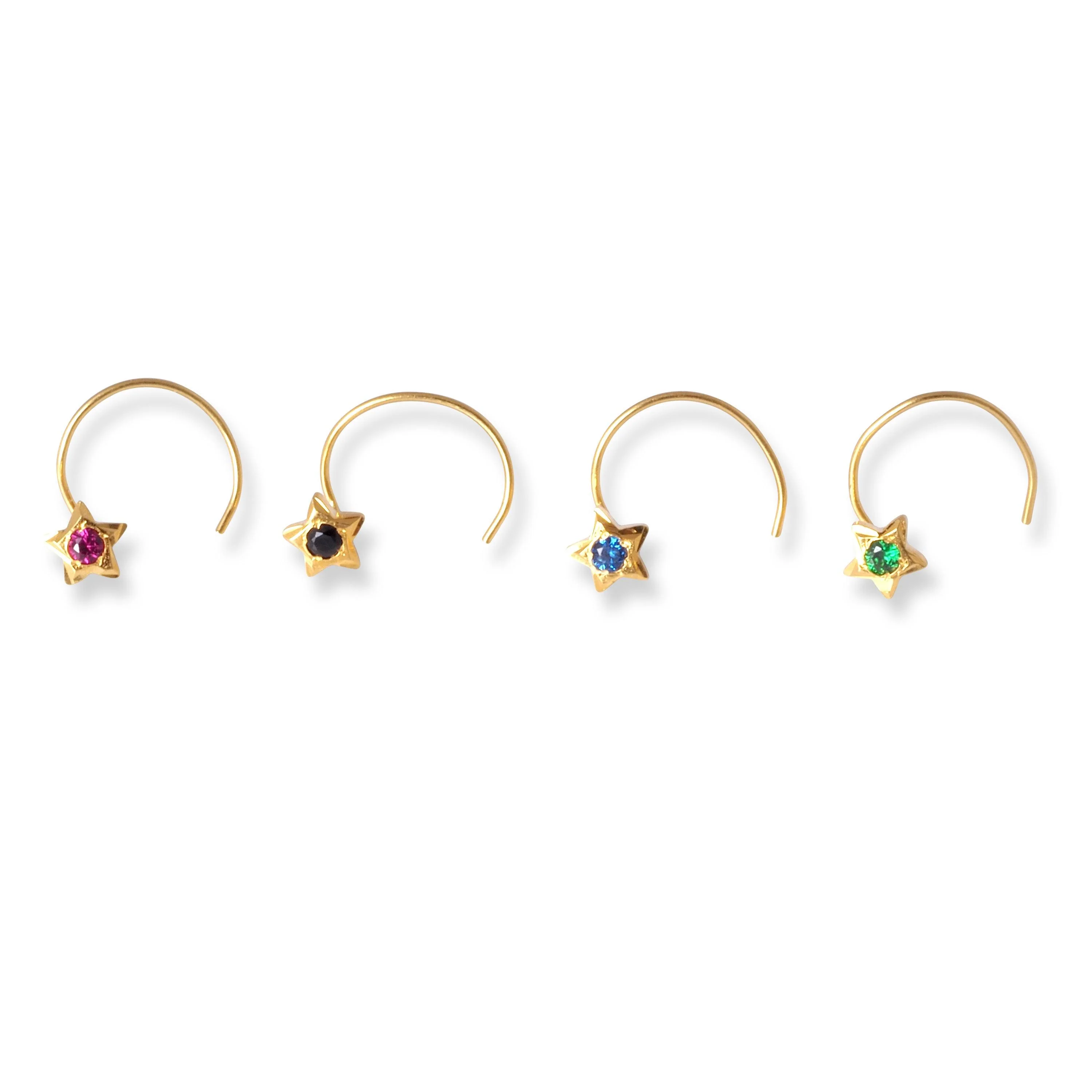 18ct Yellow Gold Star Shaped Wire Back Nose Stud with Cubic Zirconia Stone.