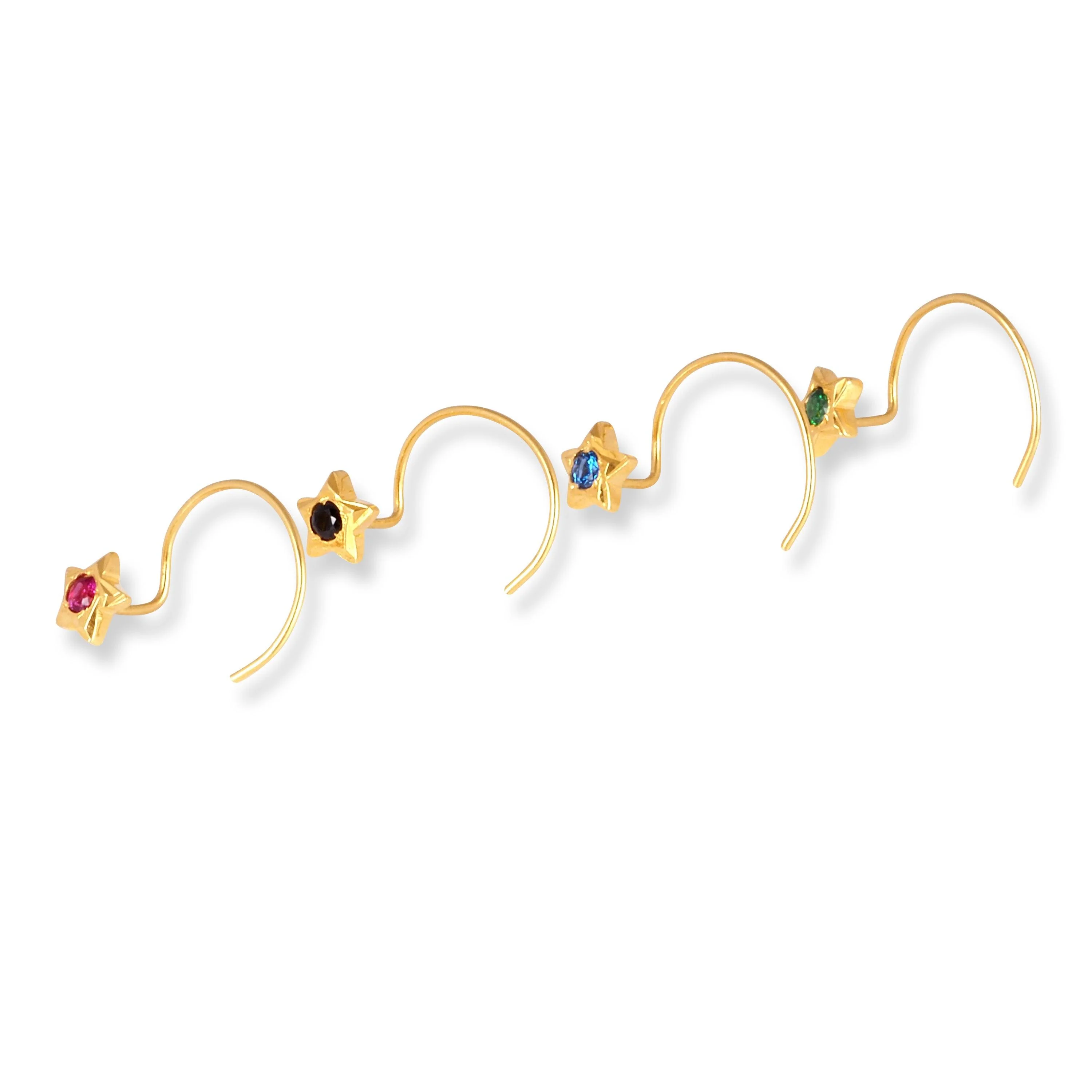 18ct Yellow Gold Star Shaped Wire Back Nose Stud with Cubic Zirconia Stone. - Image 3