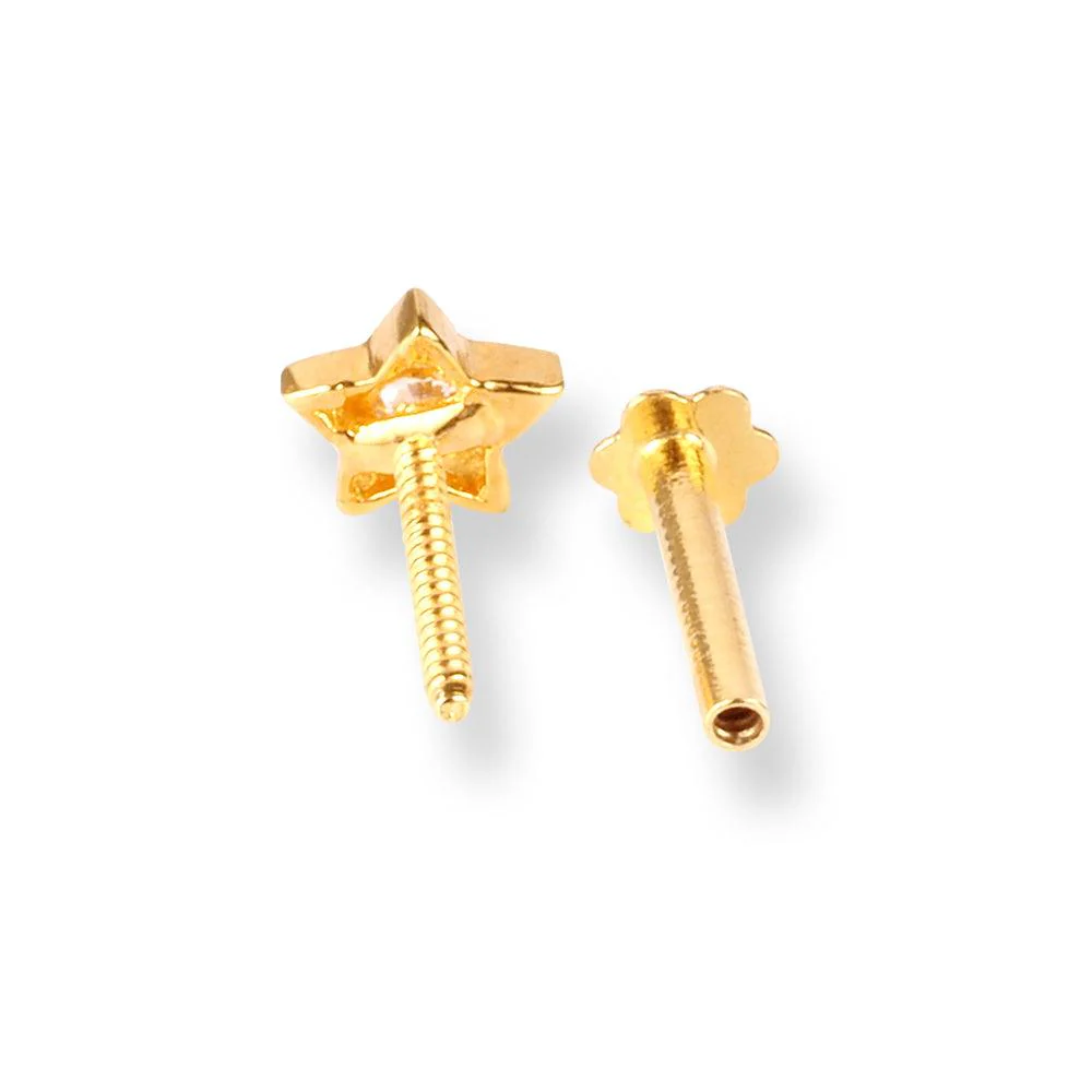 18ct Yellow Gold Star-Shaped Screw Back Nose Stud with One White Cubic Zirconia. - Image 4