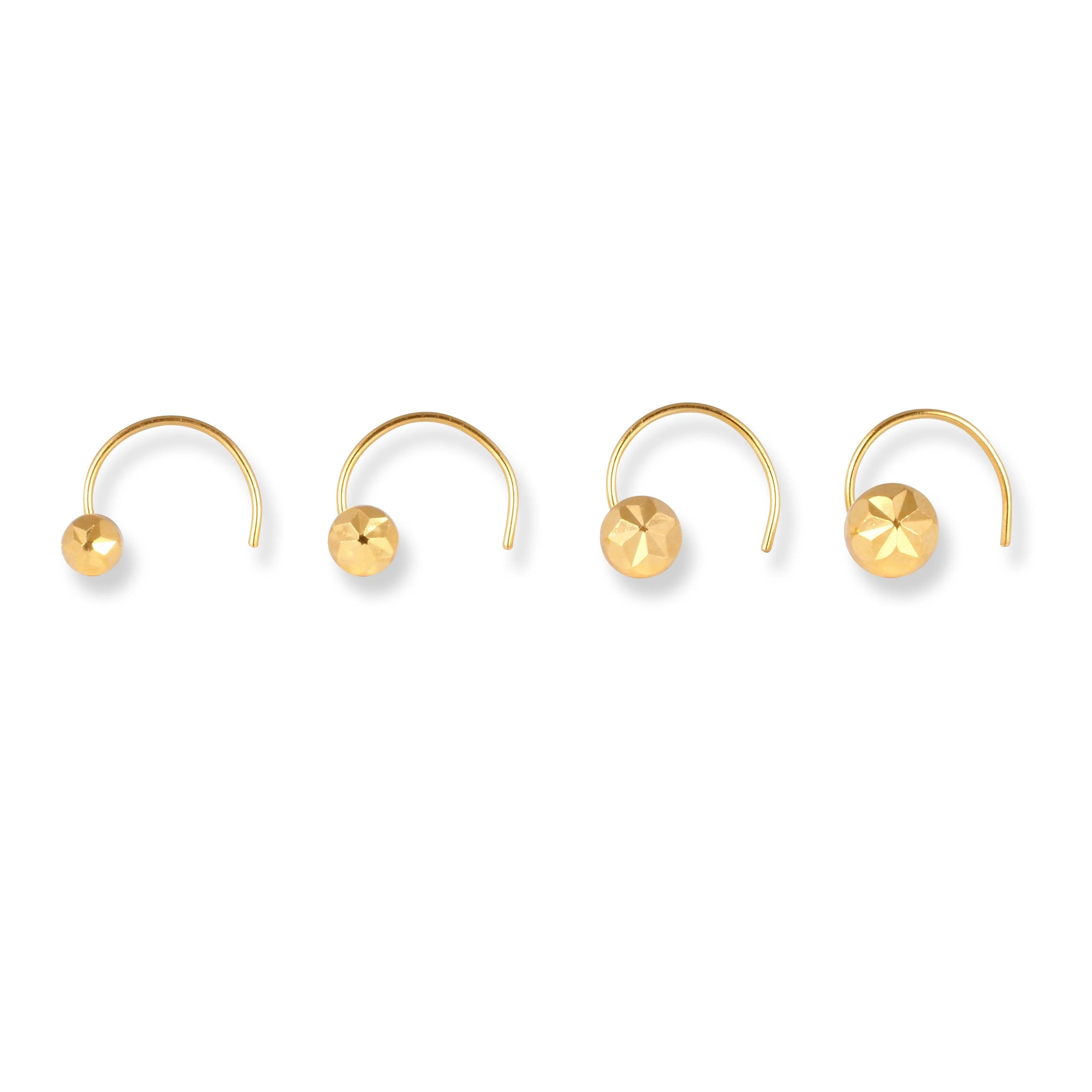 18ct Yellow Gold Wire Coil Back Nose Stud with Diamond Cut Design