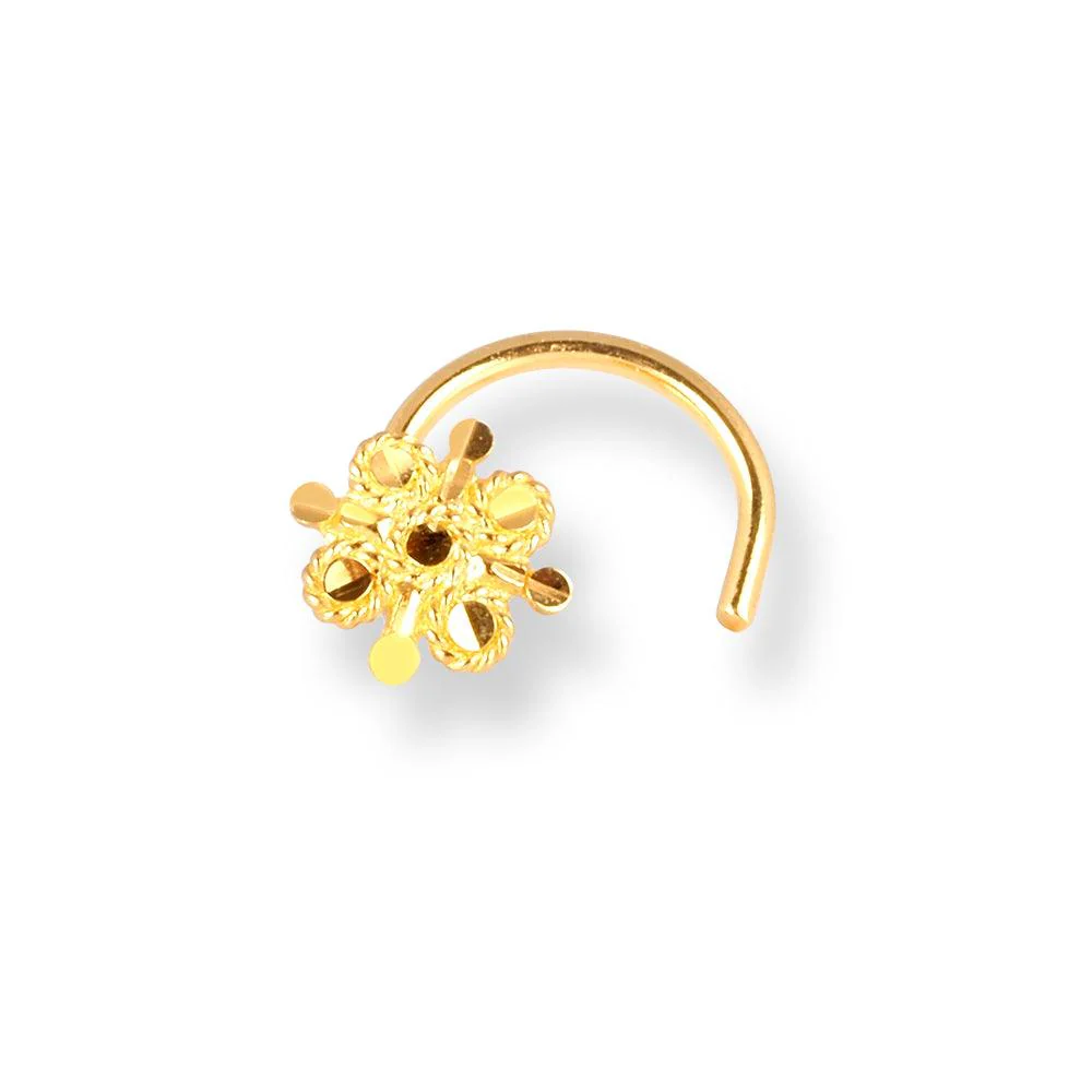 18ct Yellow Gold Wire Coil Back Nose Stud with Filigree Design.