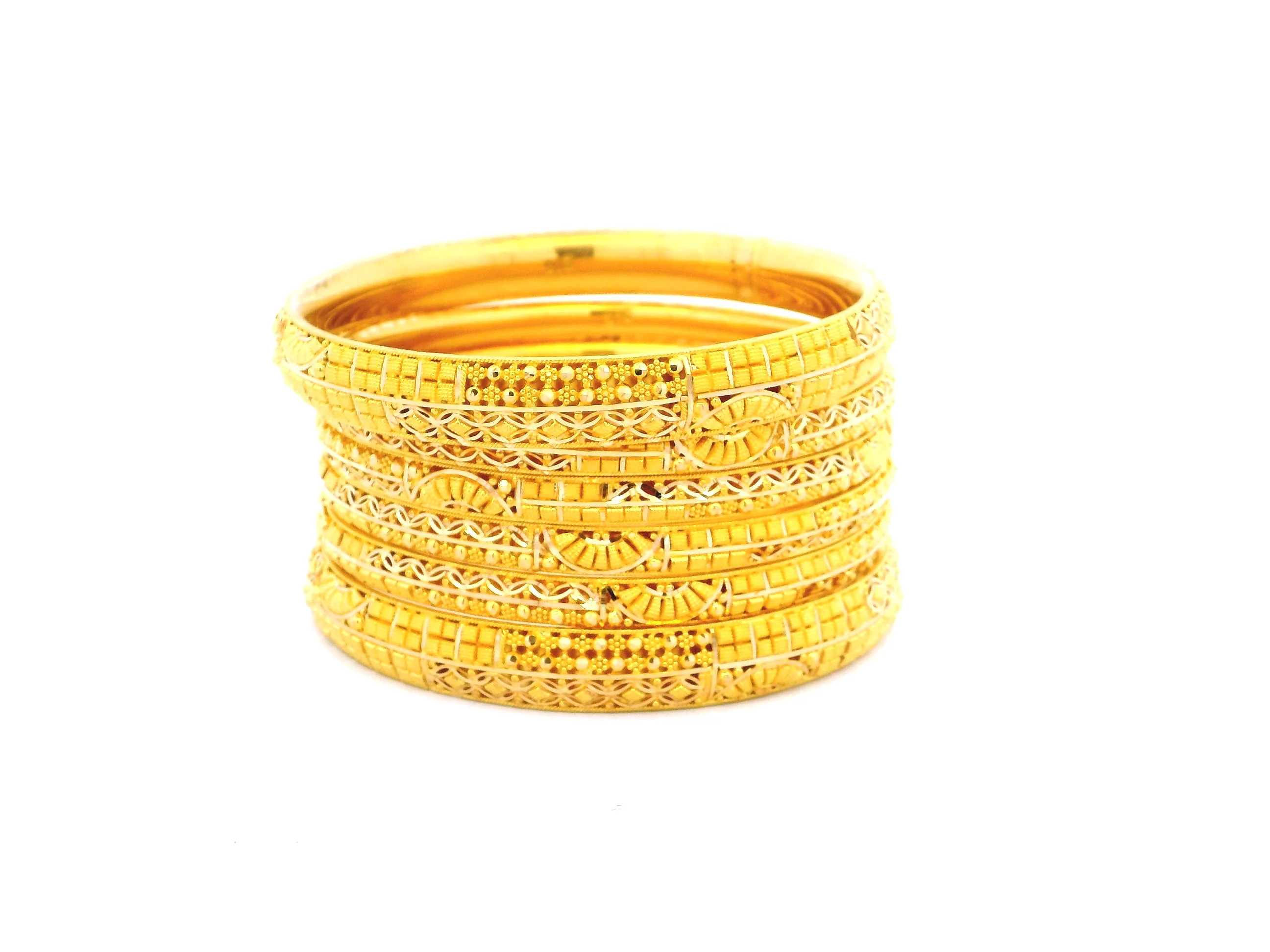 22 Carat Gold Bangles (Set of 6) – Traditional Filigree Work