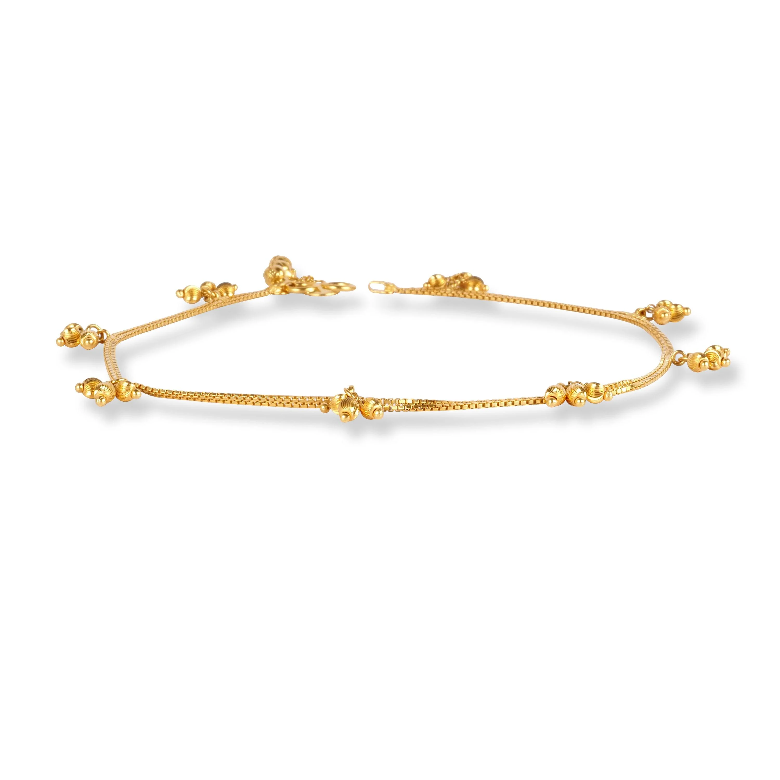 22ct Gold Anklet in Box Chain Design with Ghughri Charm with '' S '' Clasp - Image 5