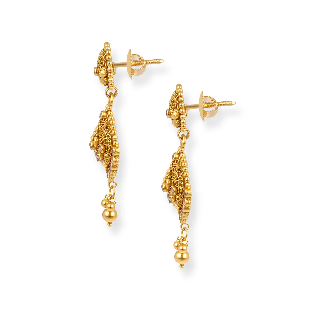 22ct Gold Antiquated Look Design Necklace with Cubic Zirconia Stones & Hook Clasp. - Image 3