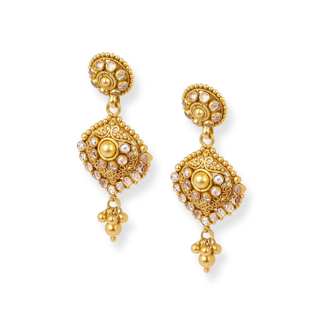 22ct Gold Antiquated Look Design Necklace with Cubic Zirconia Stones & Hook Clasp. - Image 4