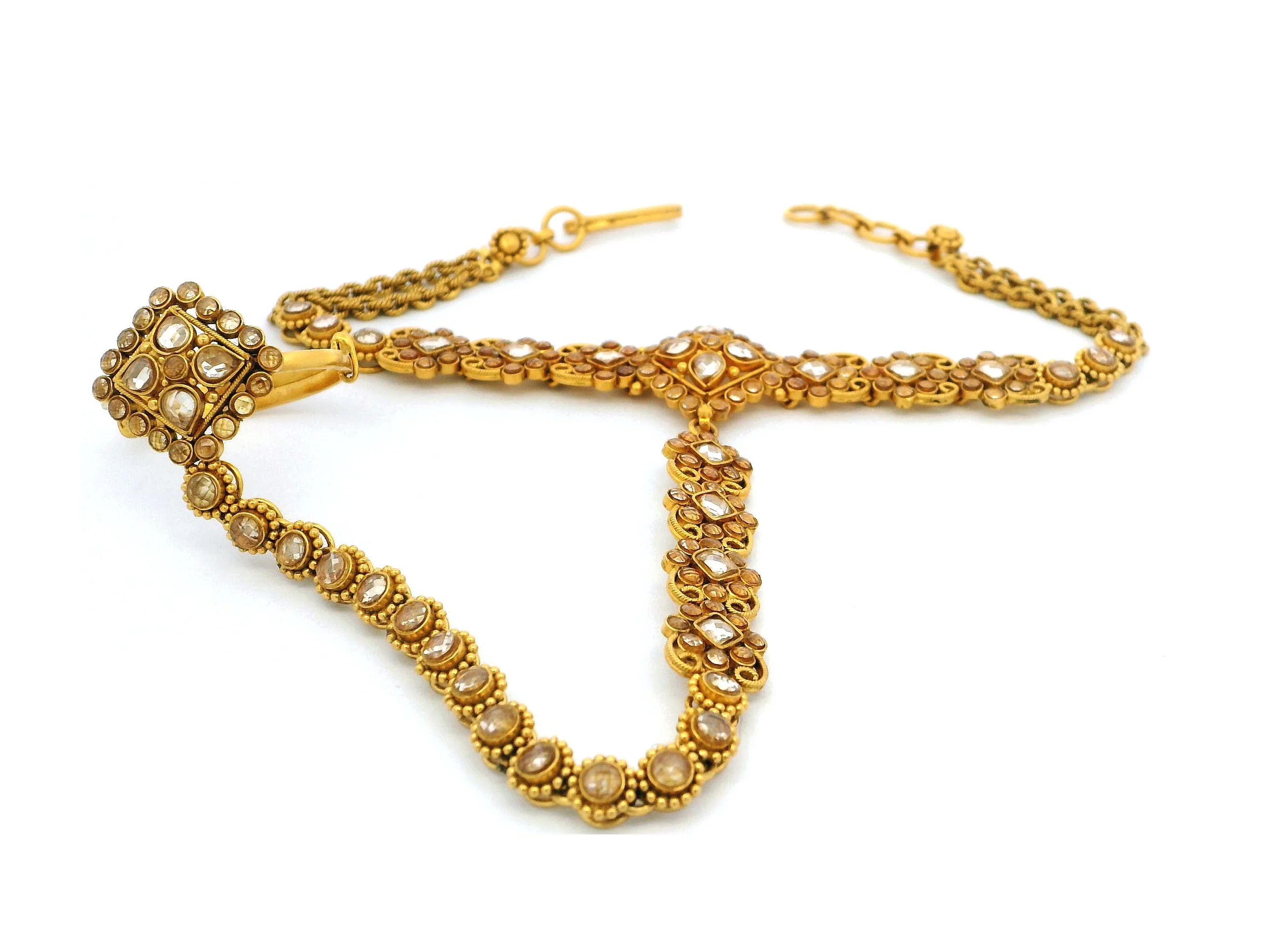 22ct Gold Antique Finish CZ Poncha with Ring – Traditional Indian Ornament with Clasp