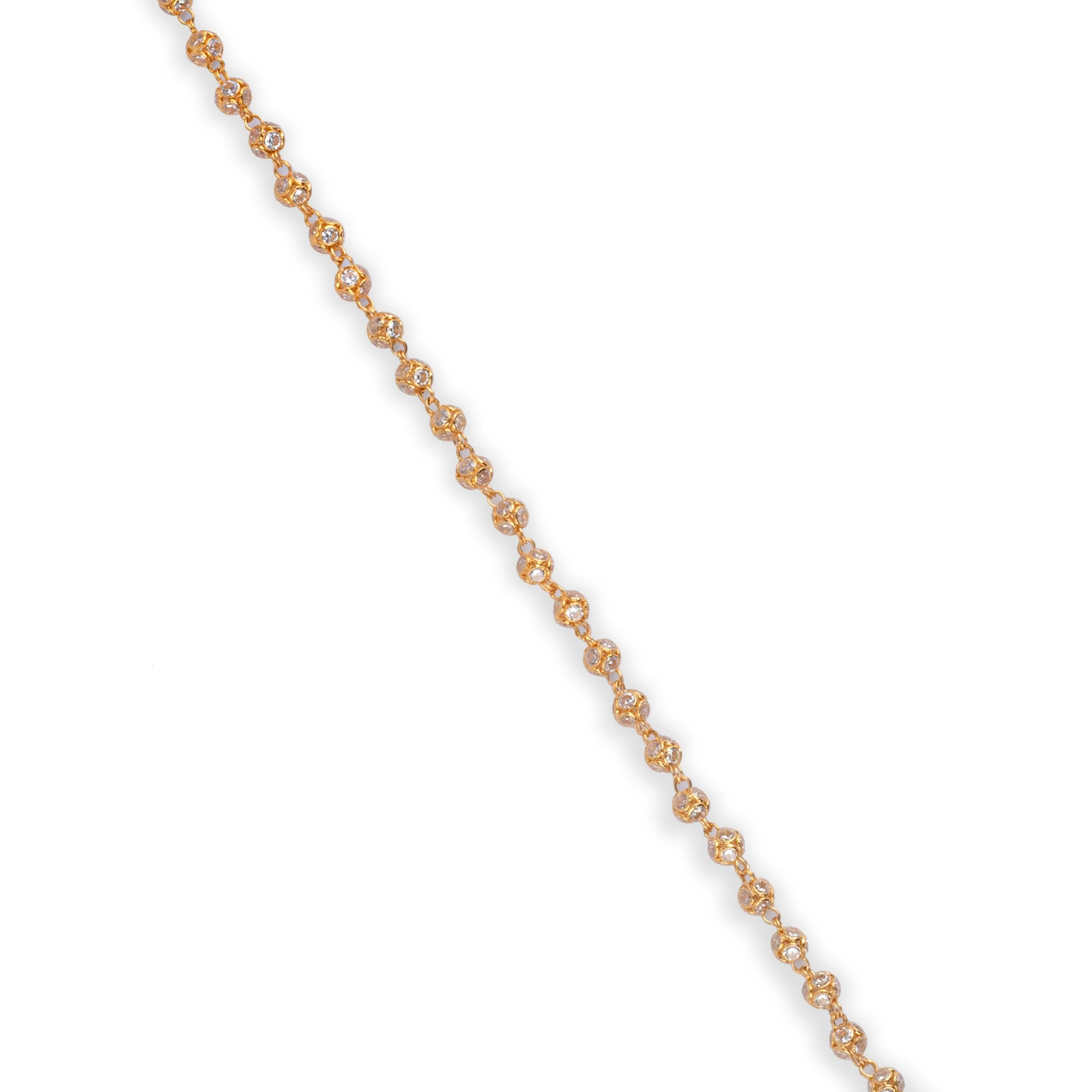 22ct Gold Beaded Bracelet with Cubic Zirconia Stones with Lobster Clasp - Stunning Elegance - Image 3