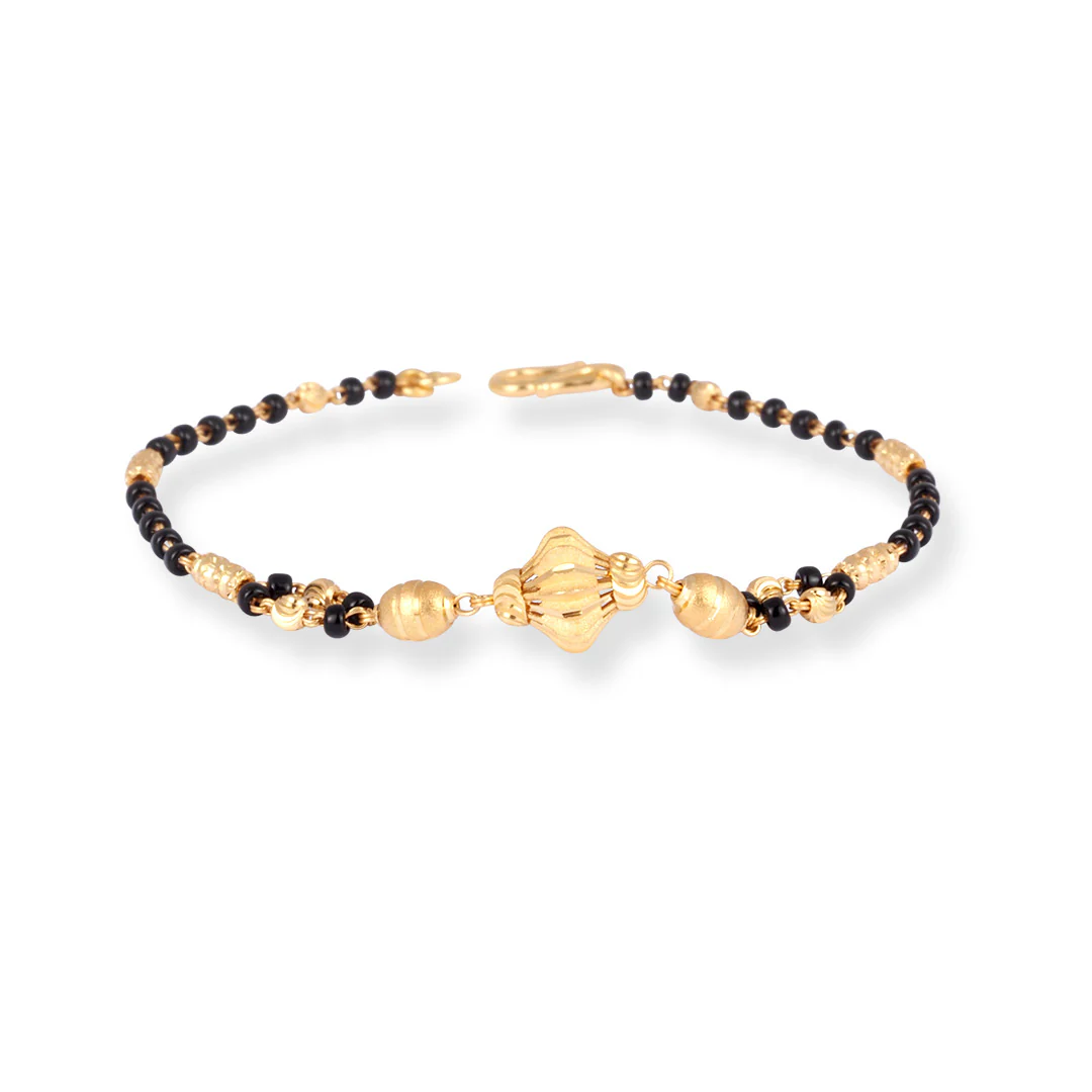 22ct Gold Bracelet with Black and Gold Beads & '' S '' Clasp – Classic Bracelet for Women - Image 3