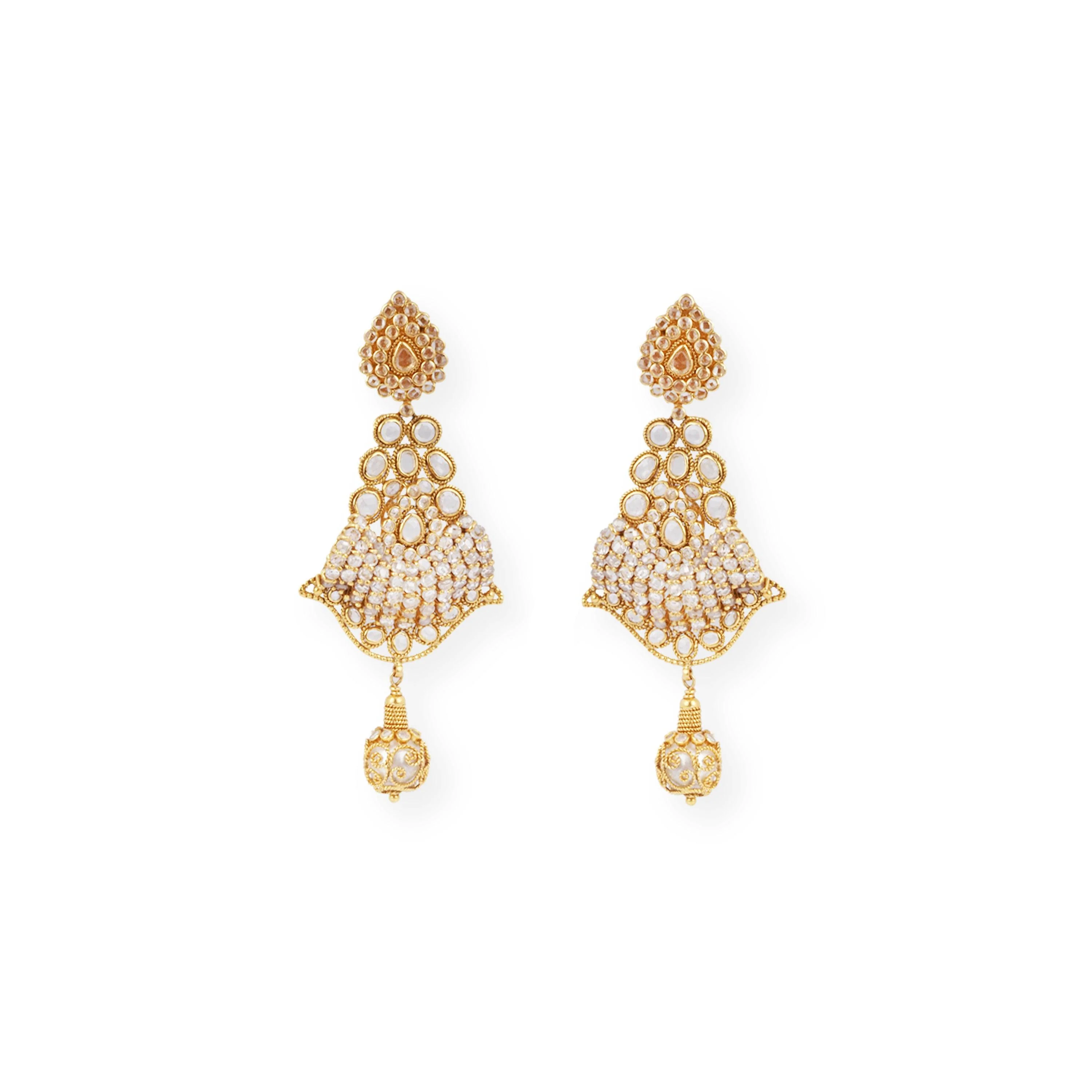 22ct Gold Bridal Choker Necklace and Earrings Set with Intricate Design and Cubic Zirconia Stones - Image 3