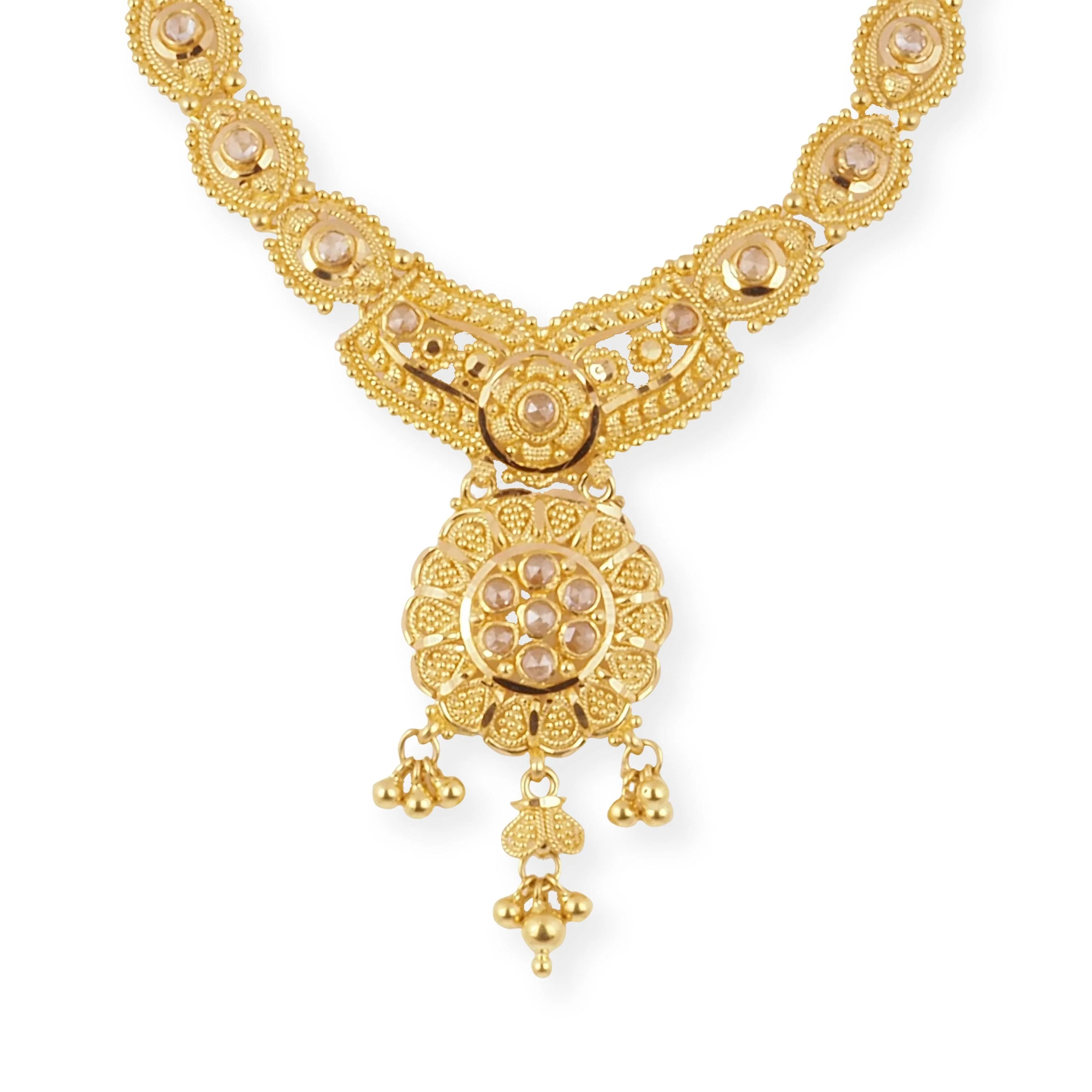 22ct Gold Bridal Necklace and Earrings Set with Intricate Design and Cubic Zirconia Stones - Image 4