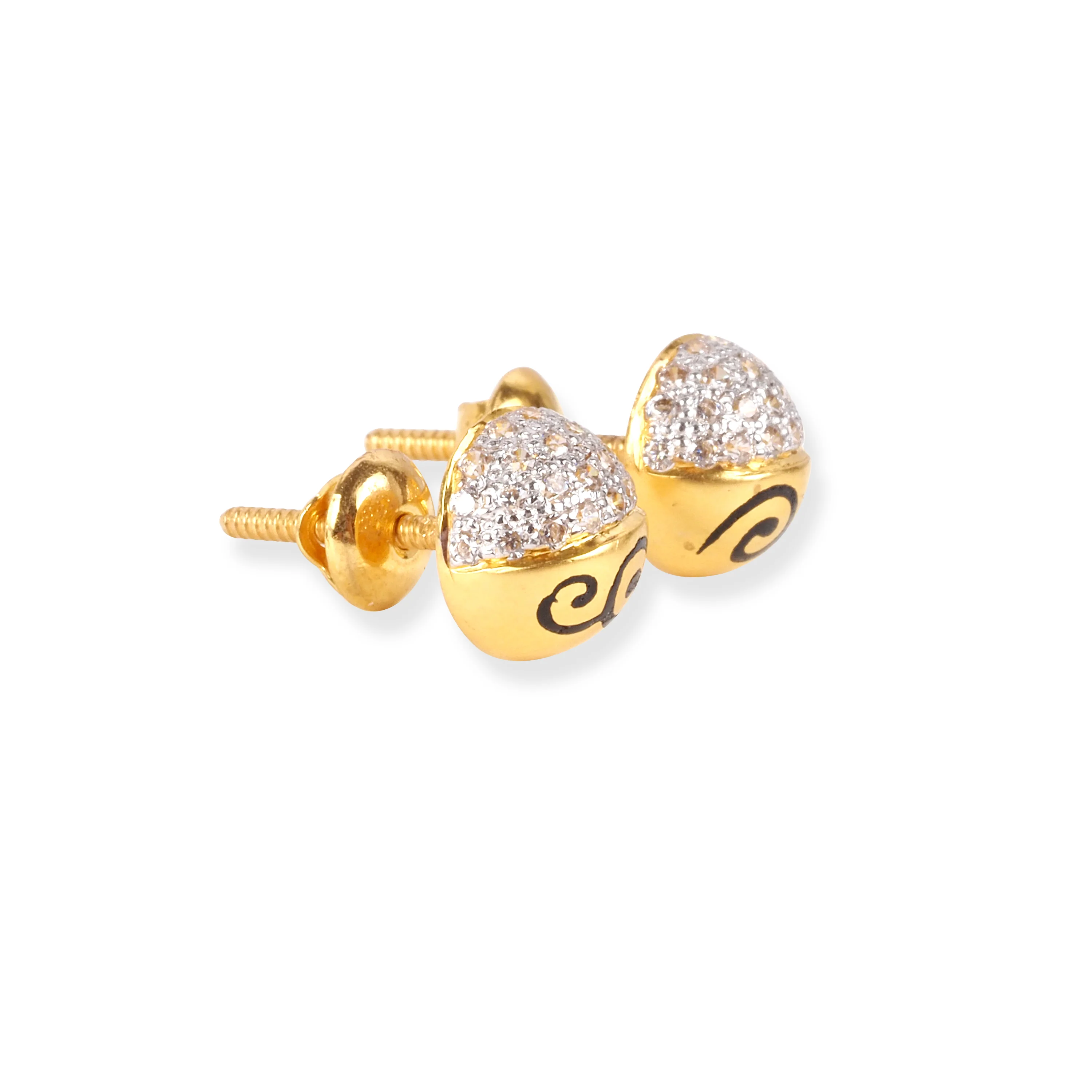 22ct Gold Brushed Finish Stud Earrings with Cubic Zirconia Stones - Image 2