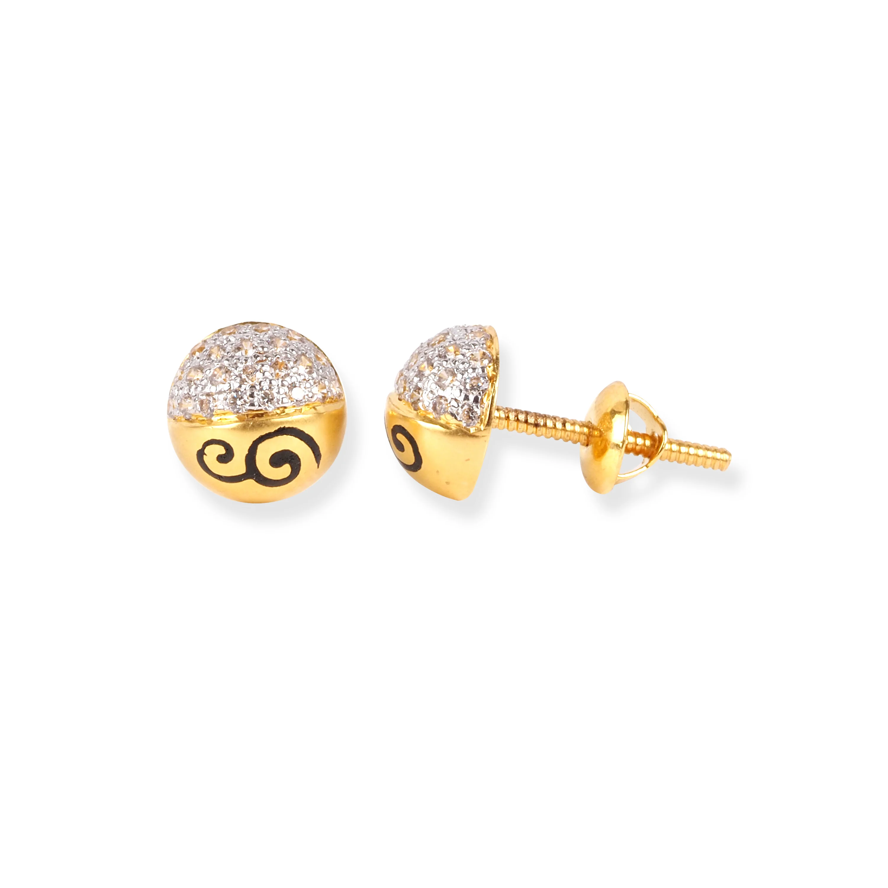 22ct Gold Brushed Finish Stud Earrings with Cubic Zirconia Stones - Image 5