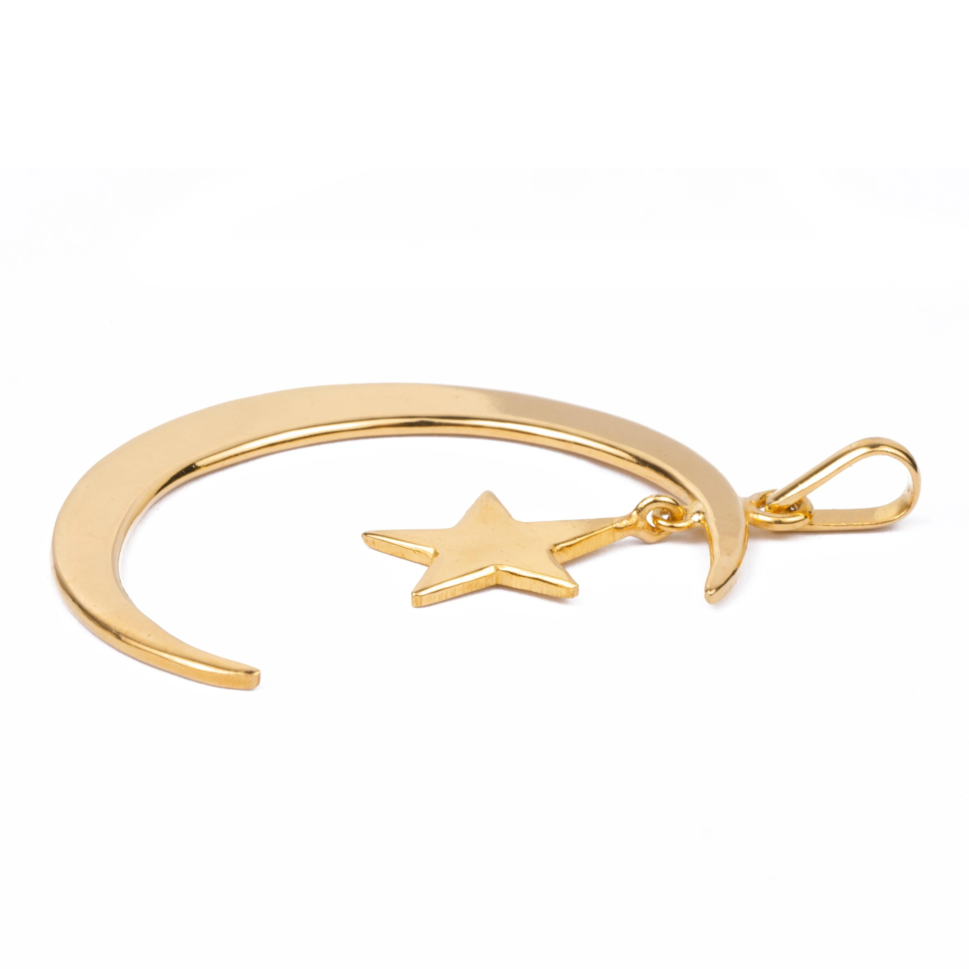 22ct Gold Crescent Moon and Star Pendant - - Image 3