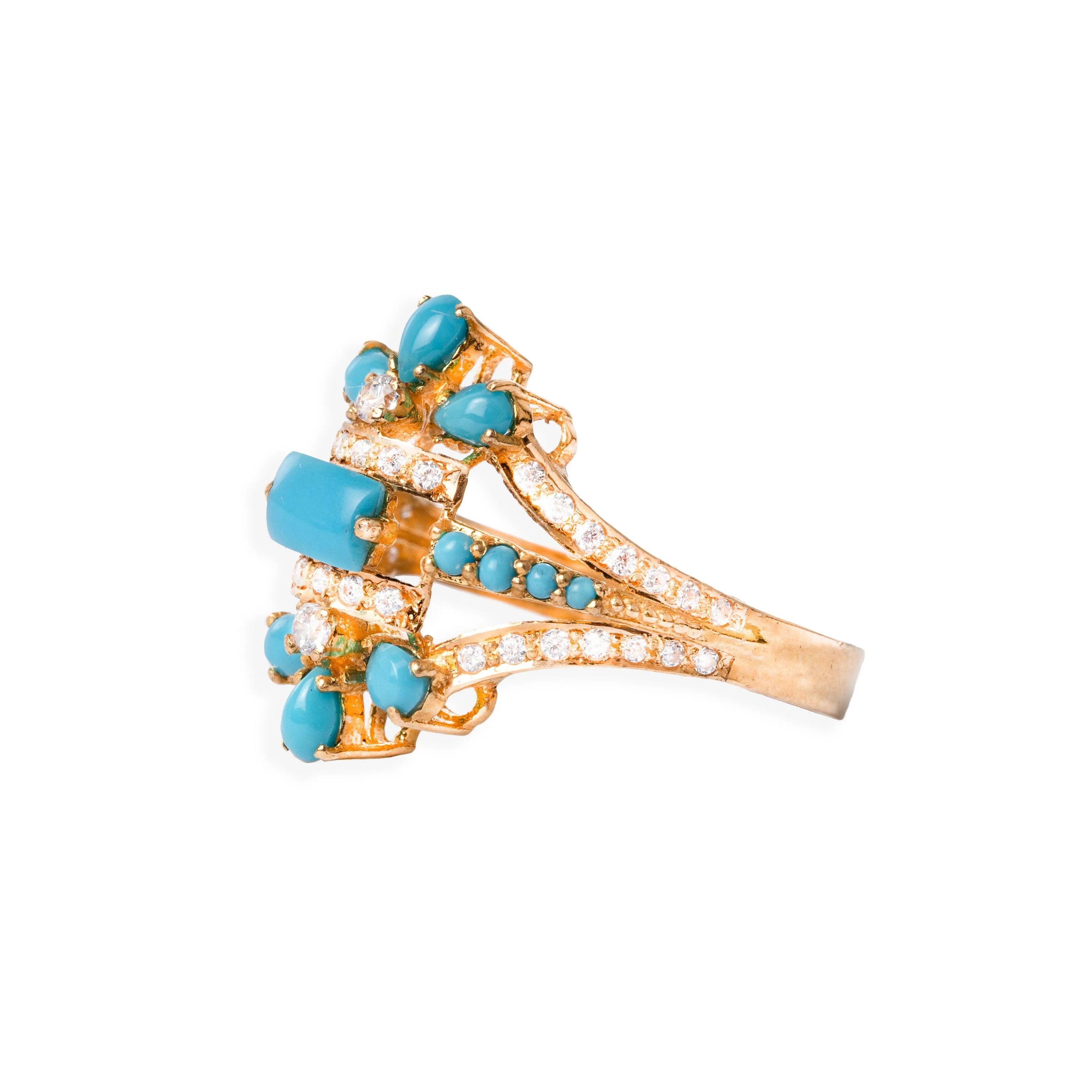 22ct Gold Cubic Zirconia and Turquoise Dress Ring (4.5g) LR-6553 - Image 2