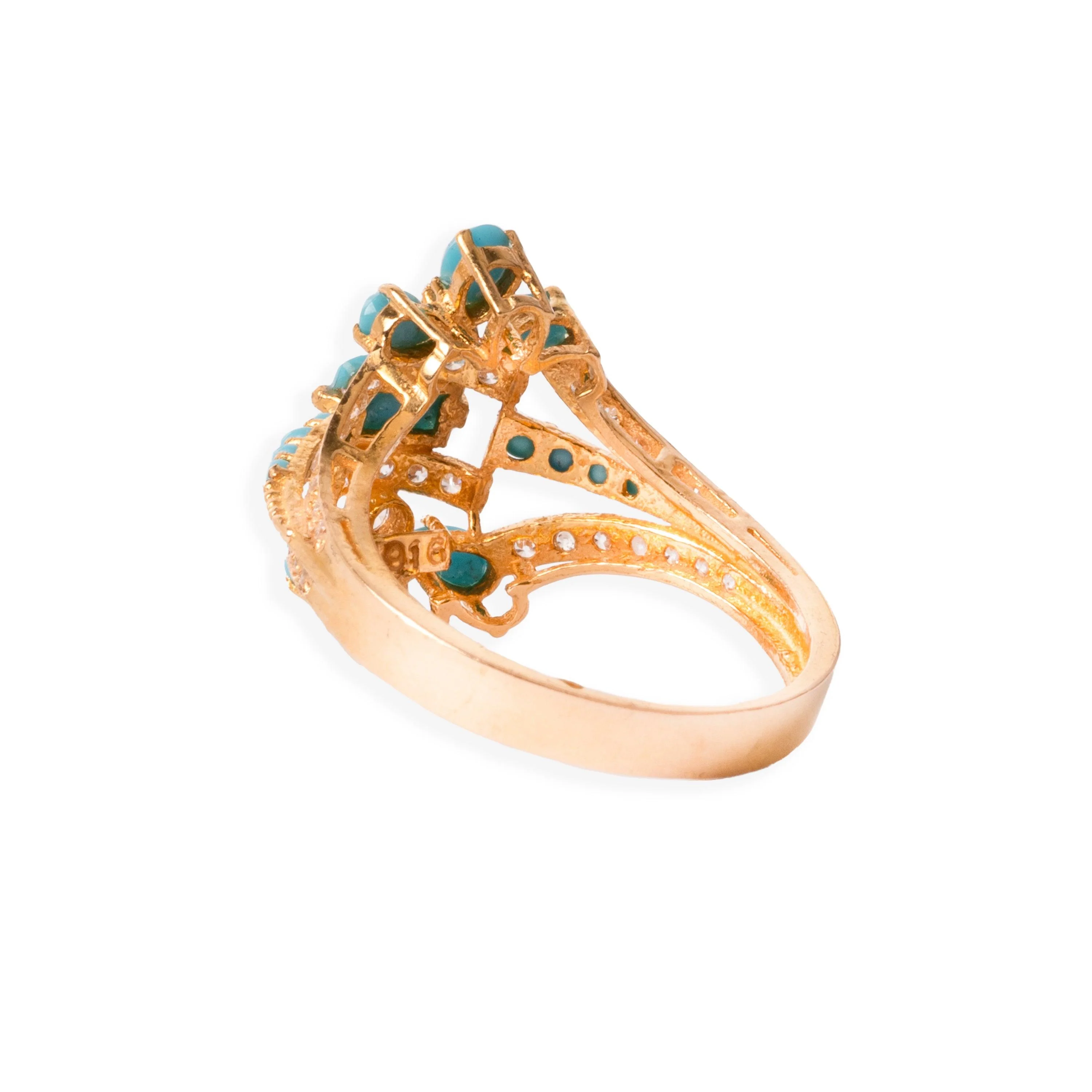 22ct Gold Cubic Zirconia and Turquoise Dress Ring (4.5g) LR-6553 - Image 3