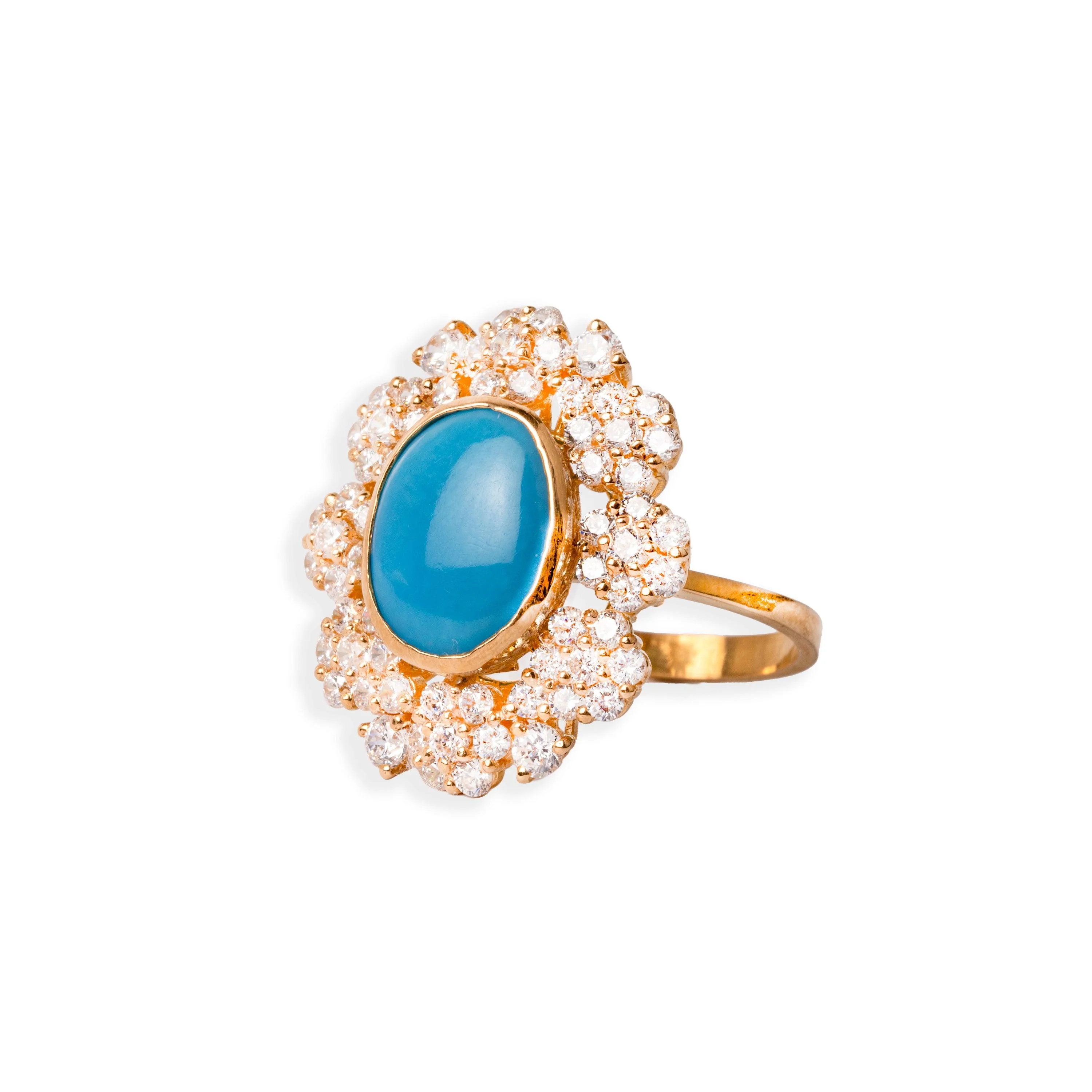 22ct Gold Cubic Zirconia and Turquoise Dress Ring | Size L½