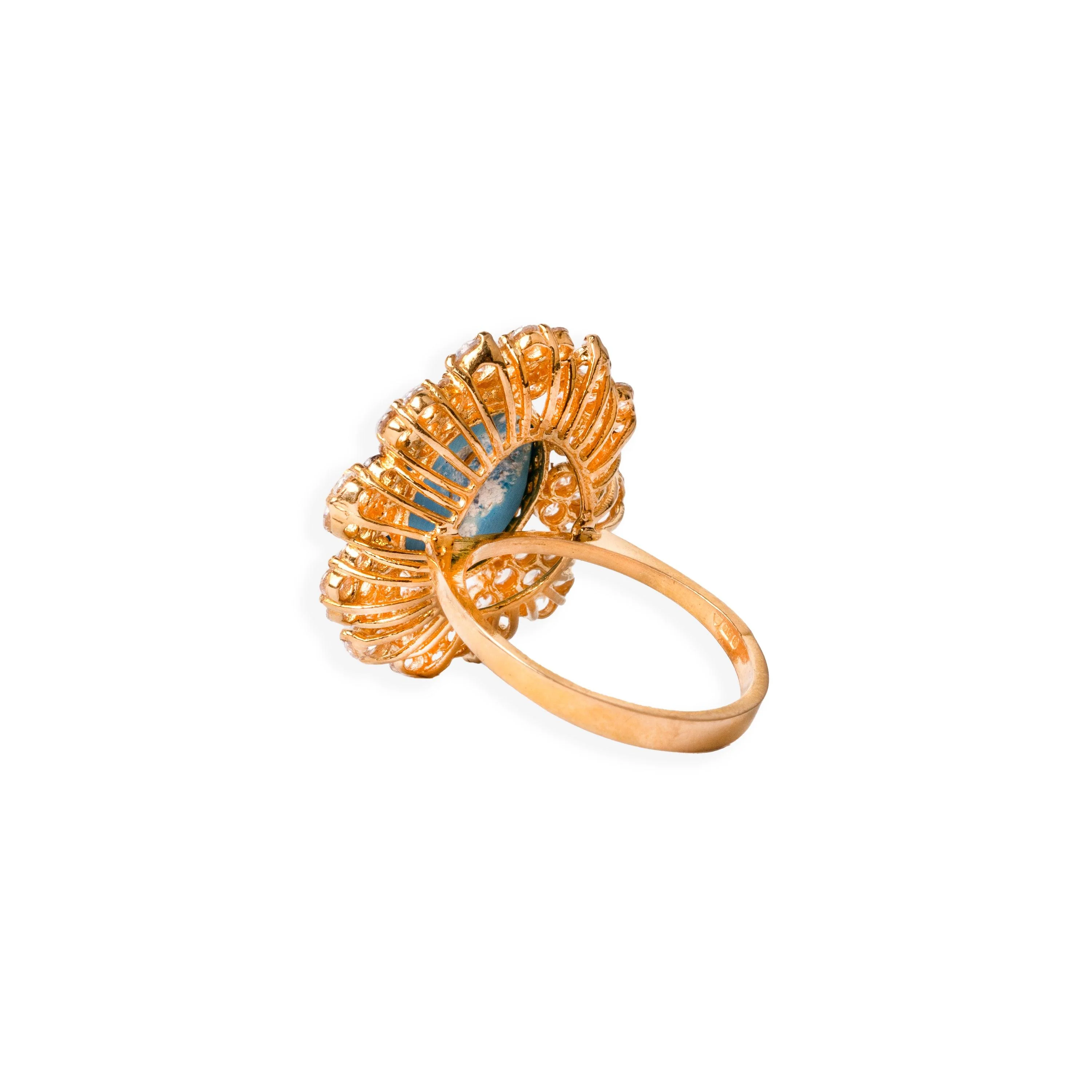 22ct Gold Cubic Zirconia and Turquoise Dress Ring | Size L½ - Image 2