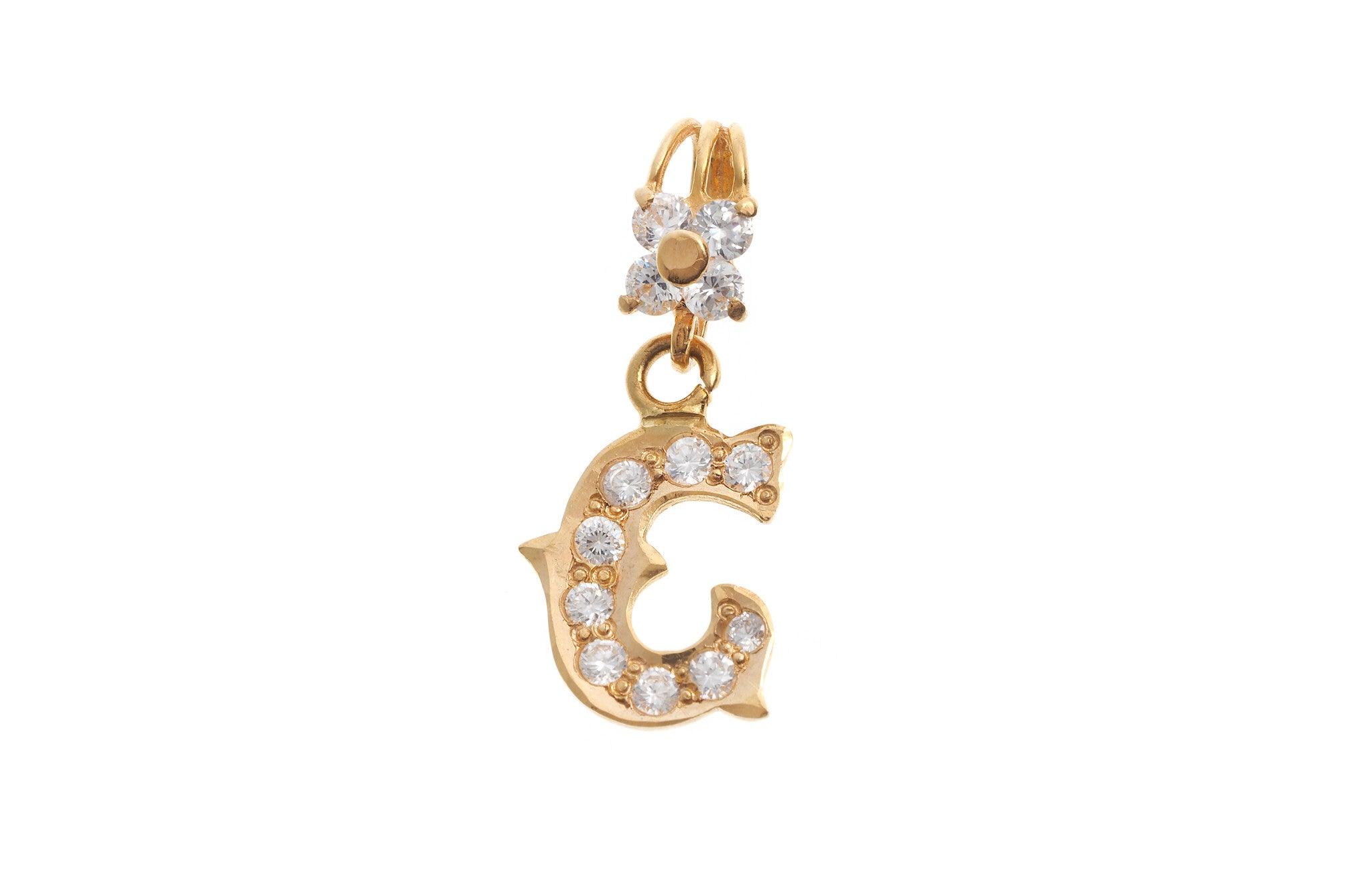 22ct Yellow Gold Cubic Zirconia 'C' Initial Pendant - Sparkle stones - Image 3