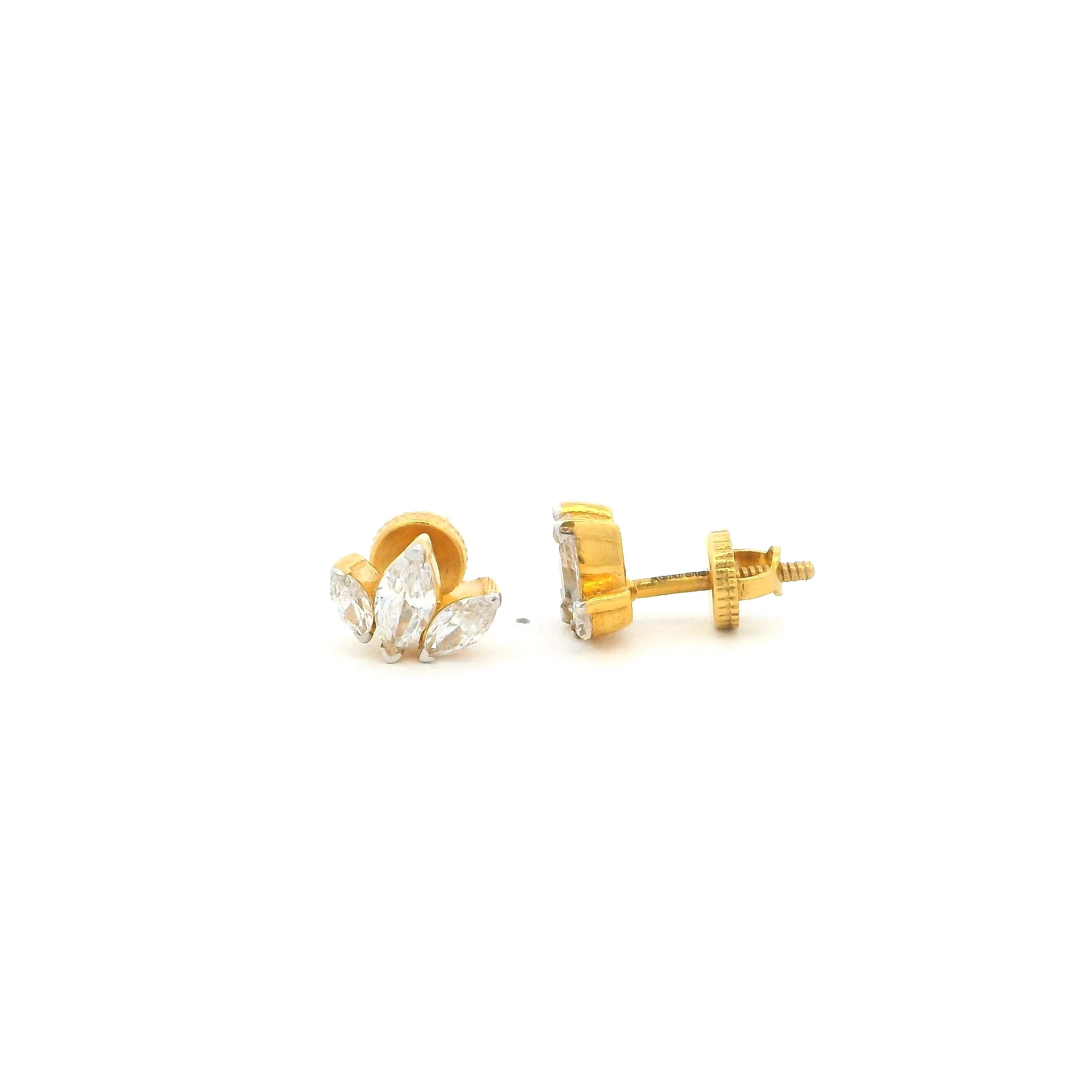 22ct Gold Cubic Zirconia Stud Earrings for Women – Marquise Design - Image 3