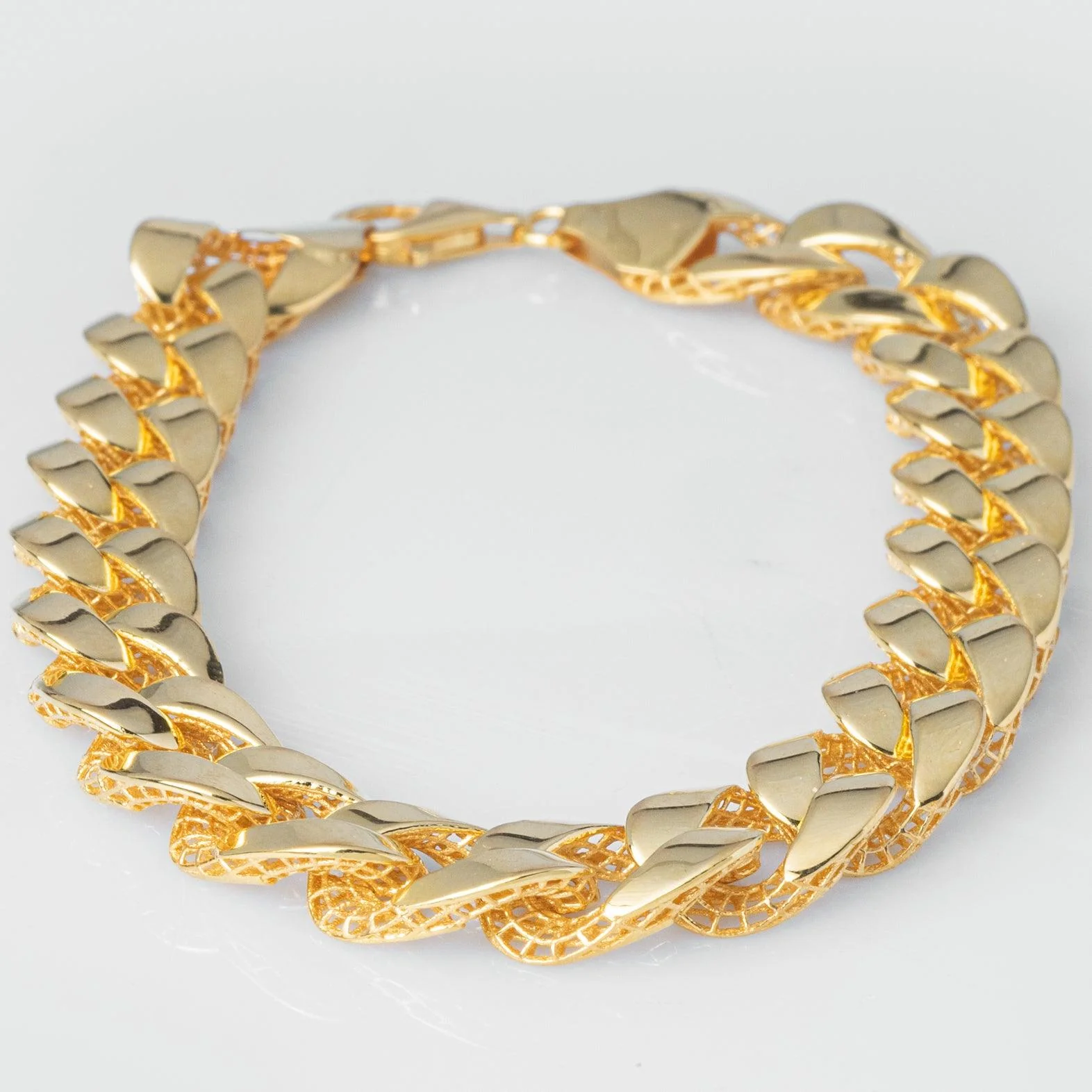 22ct Gold Curb Link Gents Bracelet | Mirror & Mesh Finish | Premium Quality - Image 3