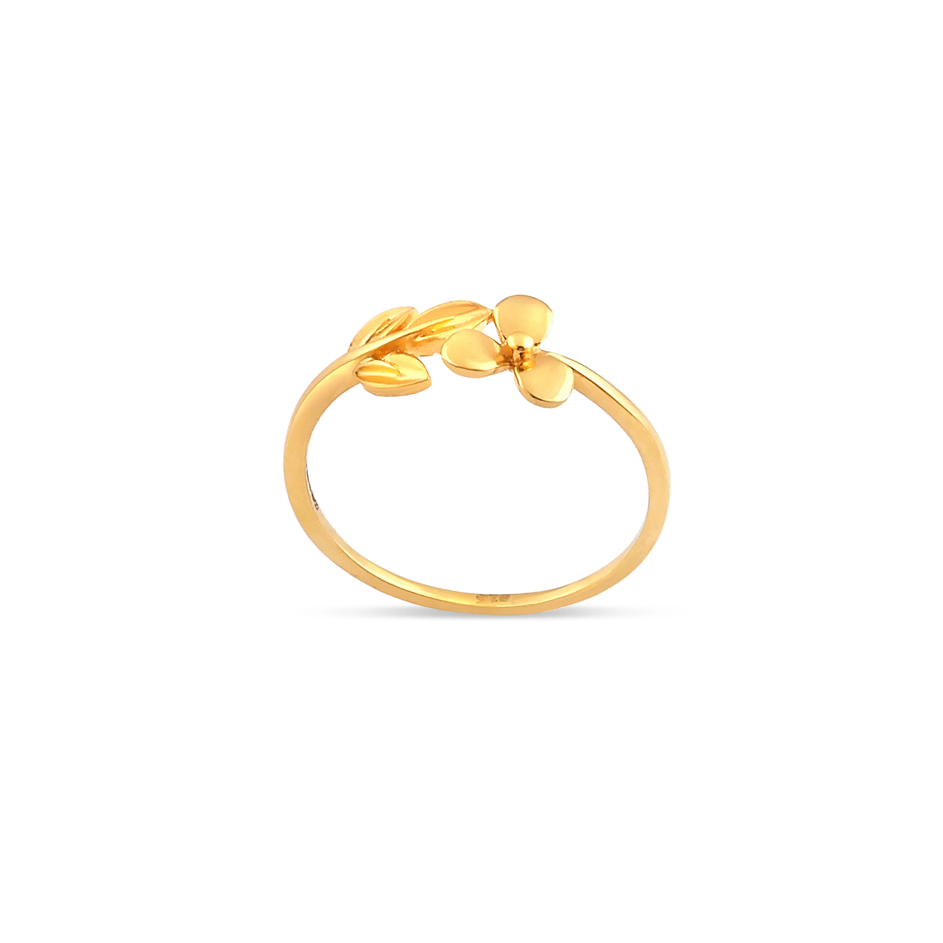 22ct Gold Delicate Leaf and Flower Ring with Shiny Finish | Size M½ - Image 2