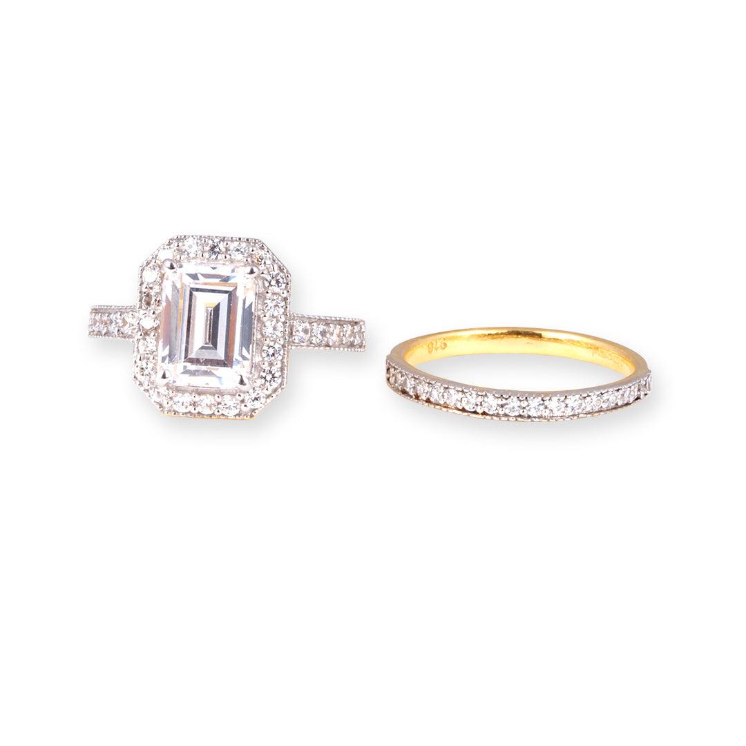 22ct Gold Emerald Cut Swarovski Zirconia Engagement Ring and Wedding Band Suite "jodi" (5.84g) LR20009 - Image 4