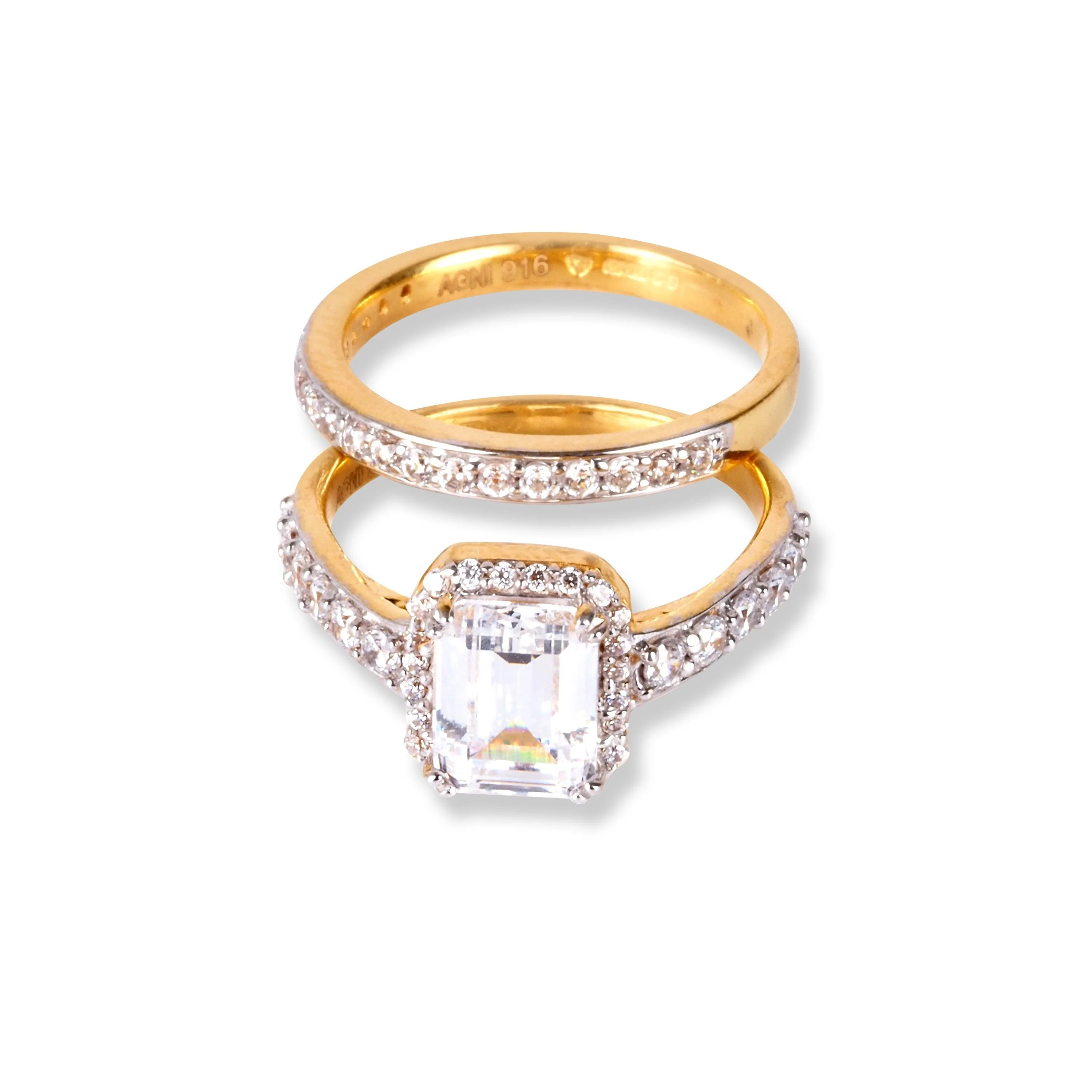 22ct Gold Engagement Ring and Wedding Band Set with Swarovski Zirconia Stones | Size K½ - Image 2