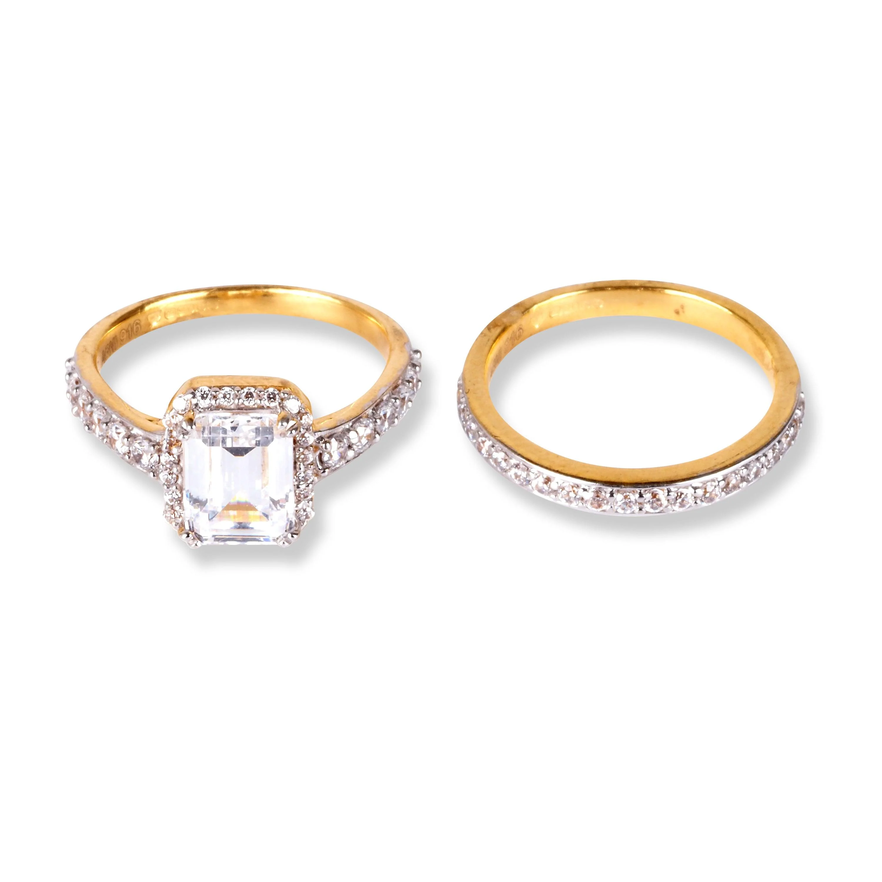 22ct Gold Engagement Ring and Wedding Band Set with Swarovski Zirconia Stones | Size K½ - Image 3