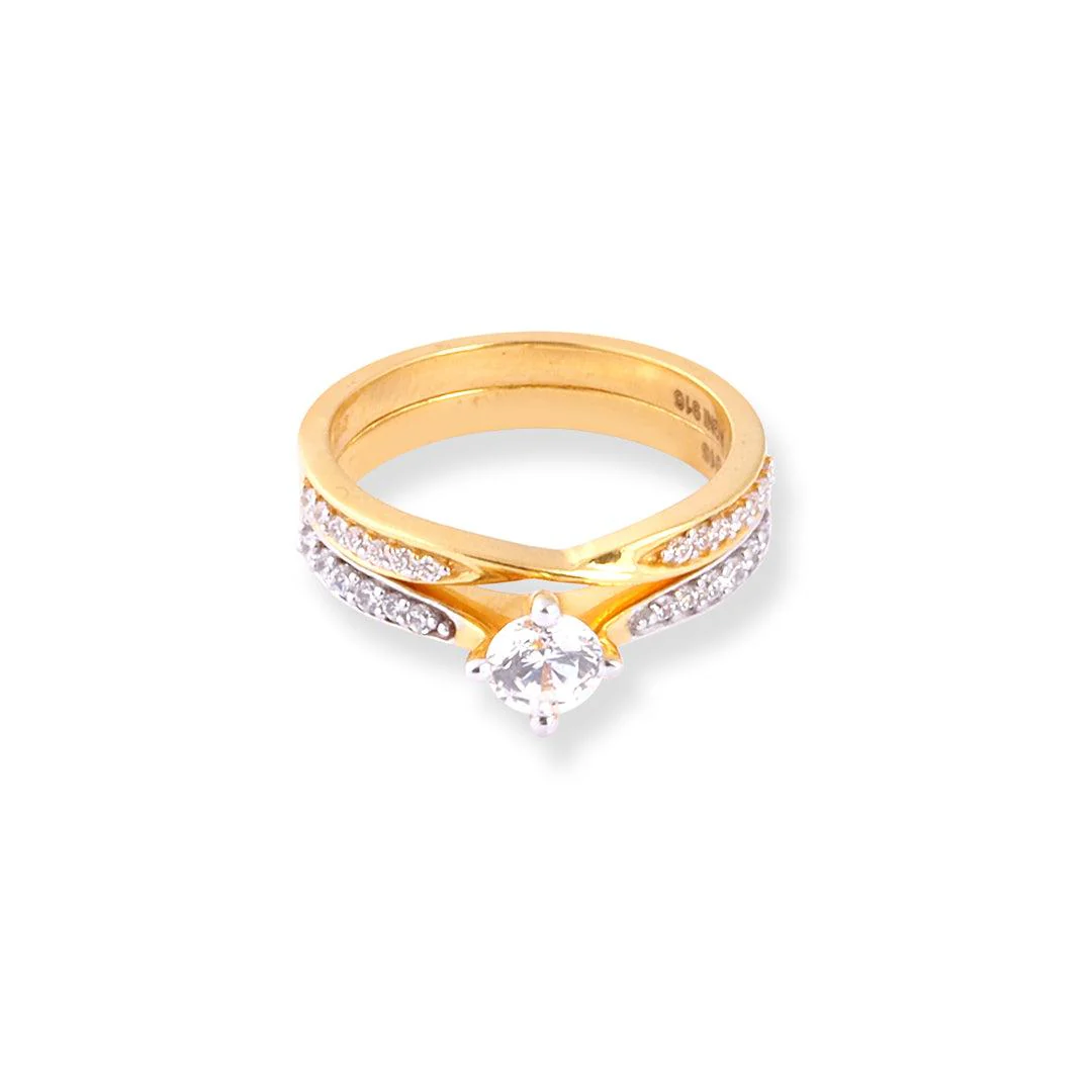 22ct Gold Engagement Ring and Wedding Band Set with Swarovski Zirconia Stones LR-7093 - Image 3