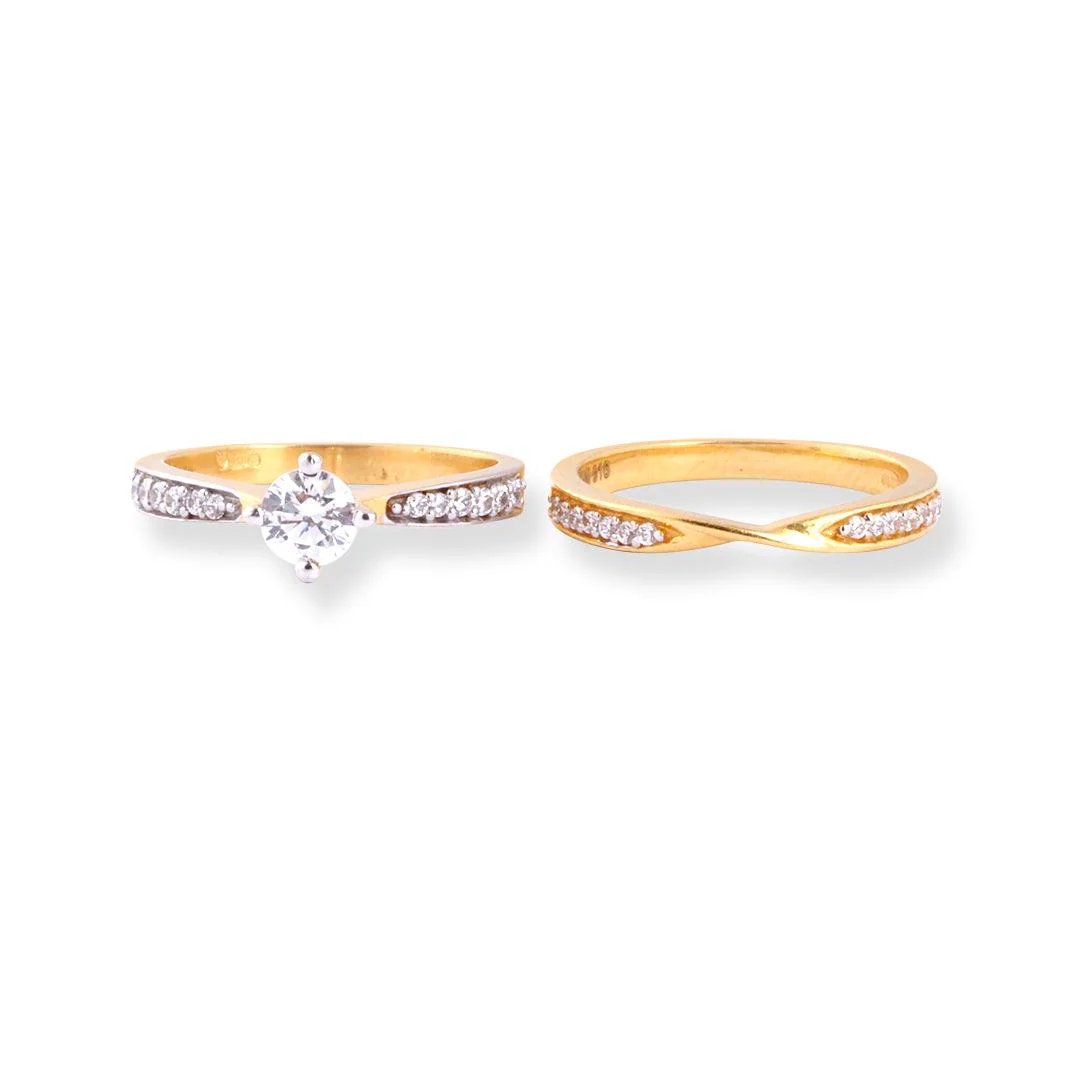 22ct Gold Engagement Ring and Wedding Band Set with Swarovski Zirconia Stones LR-7093 - Image 5