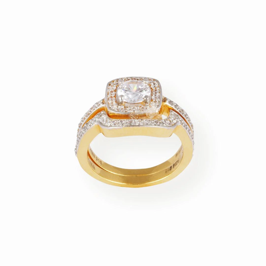 22ct Gold Engagement Ring and Wedding Band Set with Swarovski Zirconia Stones | Size K½ - Image 4
