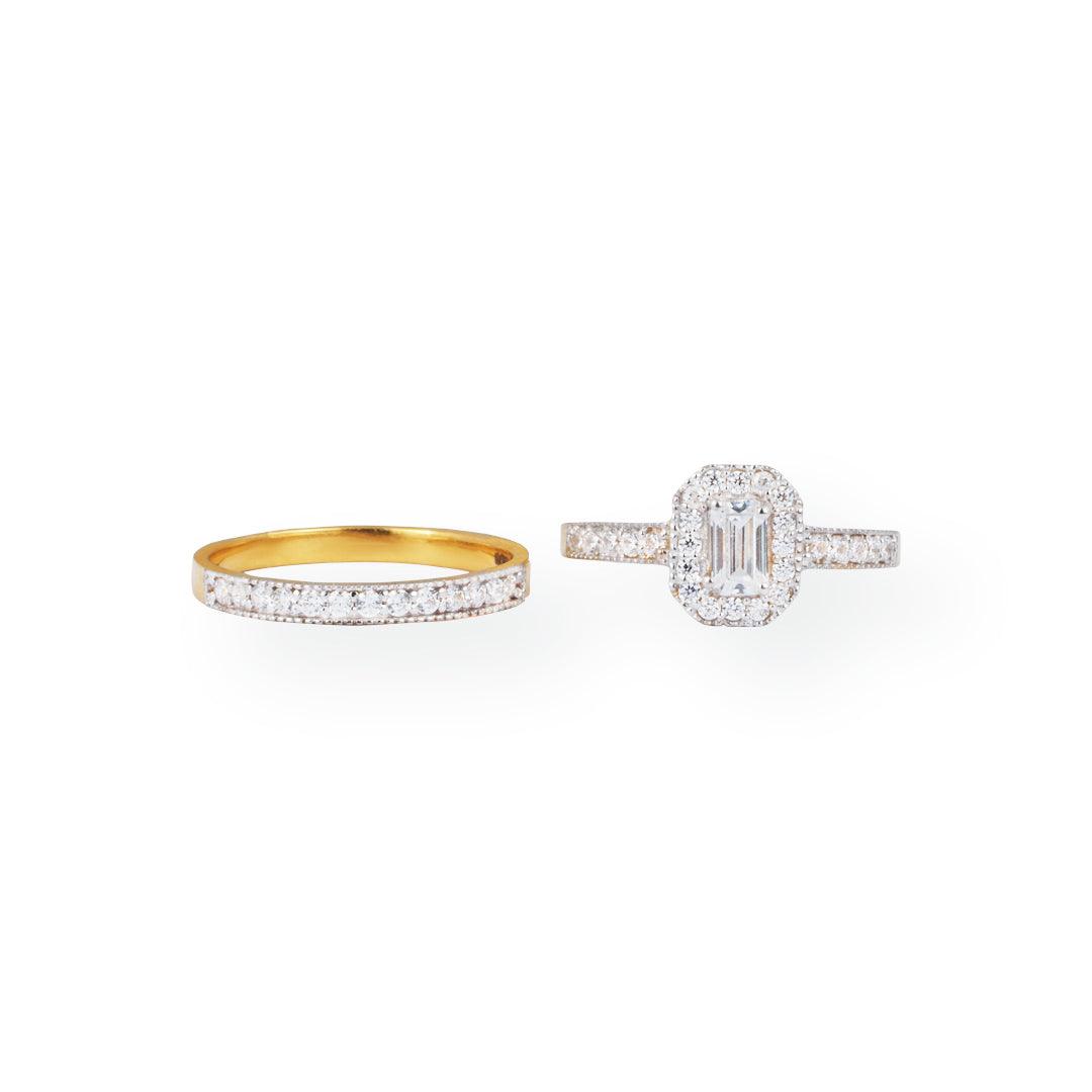 22ct Gold Engagement Ring and Wedding Band Set with Swarovski Zirconia Stones | Size K½ - Image 2