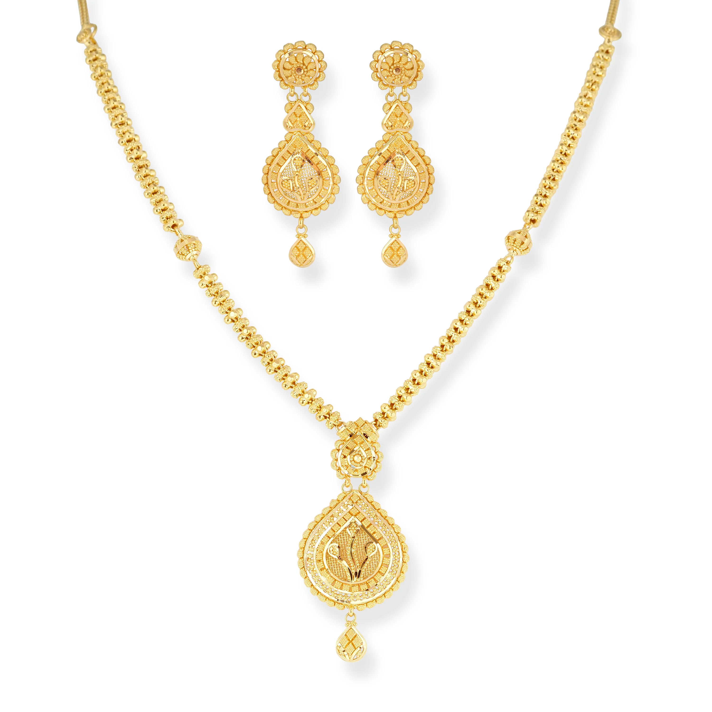 22ct Gold Filigree Design Necklace and Earrings Set