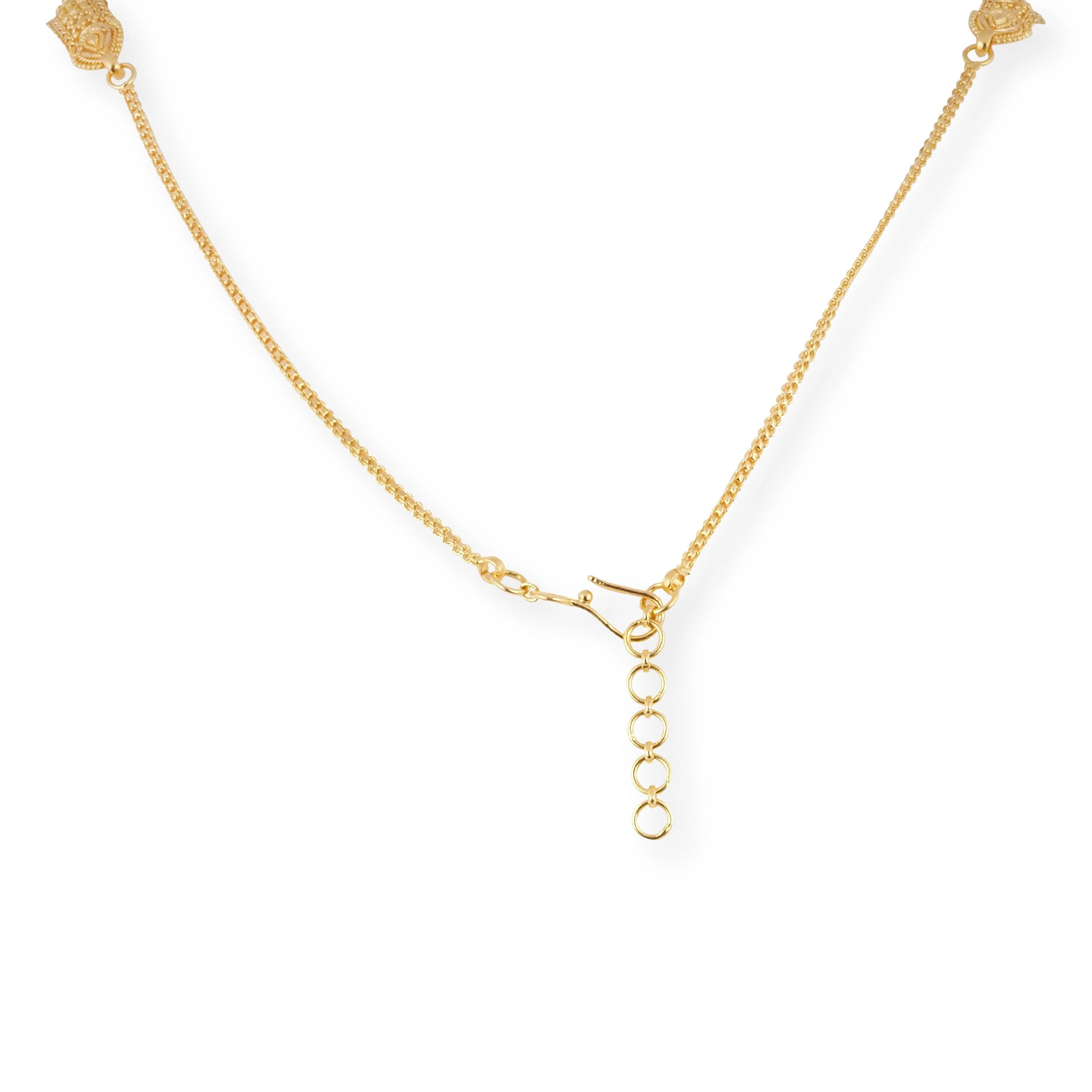 22ct Gold Long Haram Necklace & Earrings Set – Triple Layer Filigree Design - Image 3