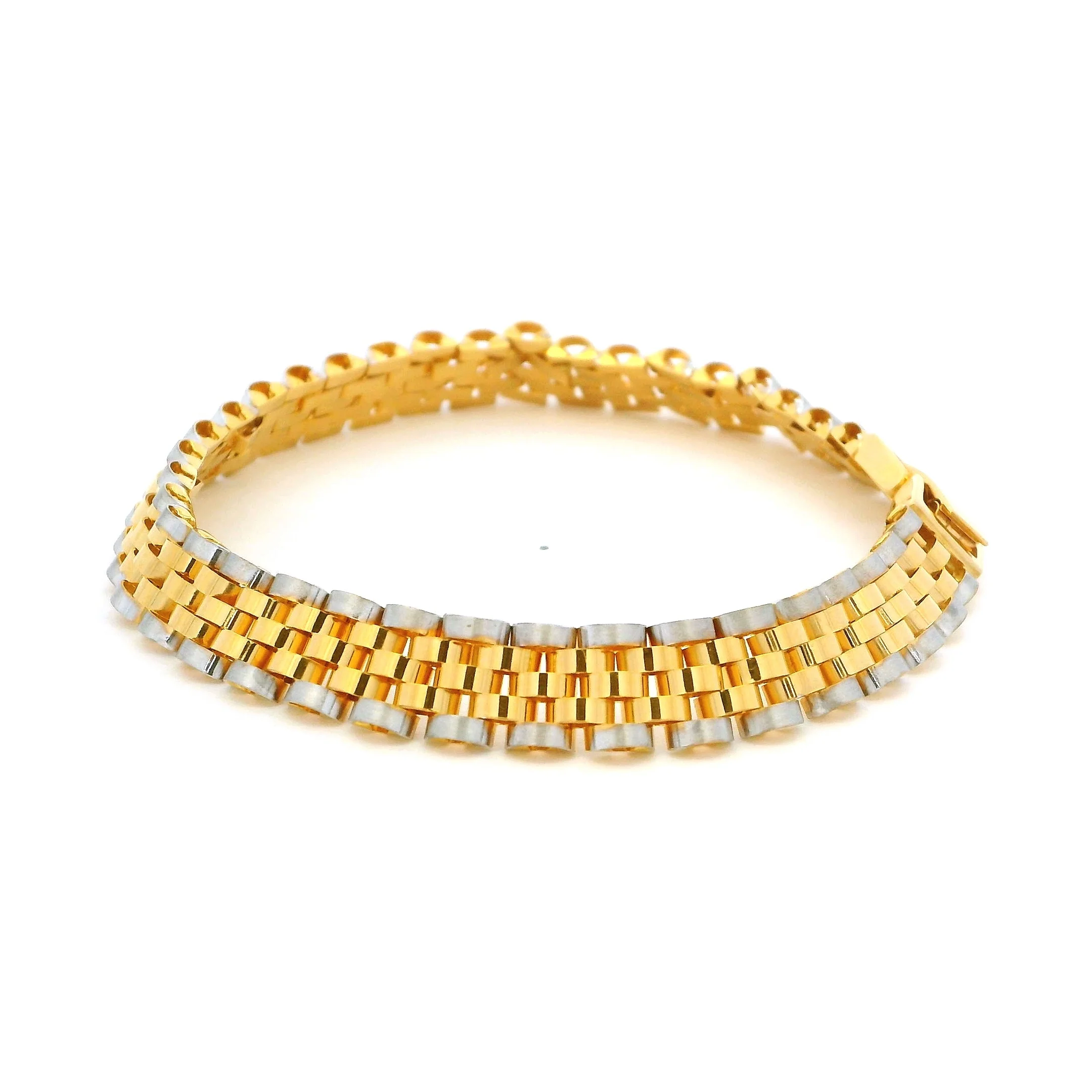 22ct Gold Men’s Link Bracelet with Rhodium Plating – Semi Hollow Design - Image 3