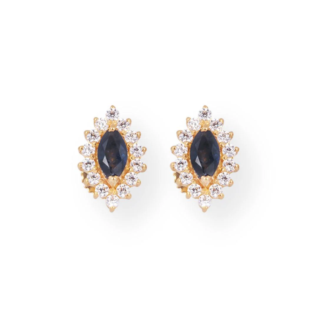 22ct Gold Necklace & Earrings Set with Dark Blue Marquise CZ and Halo Accents - Image 3