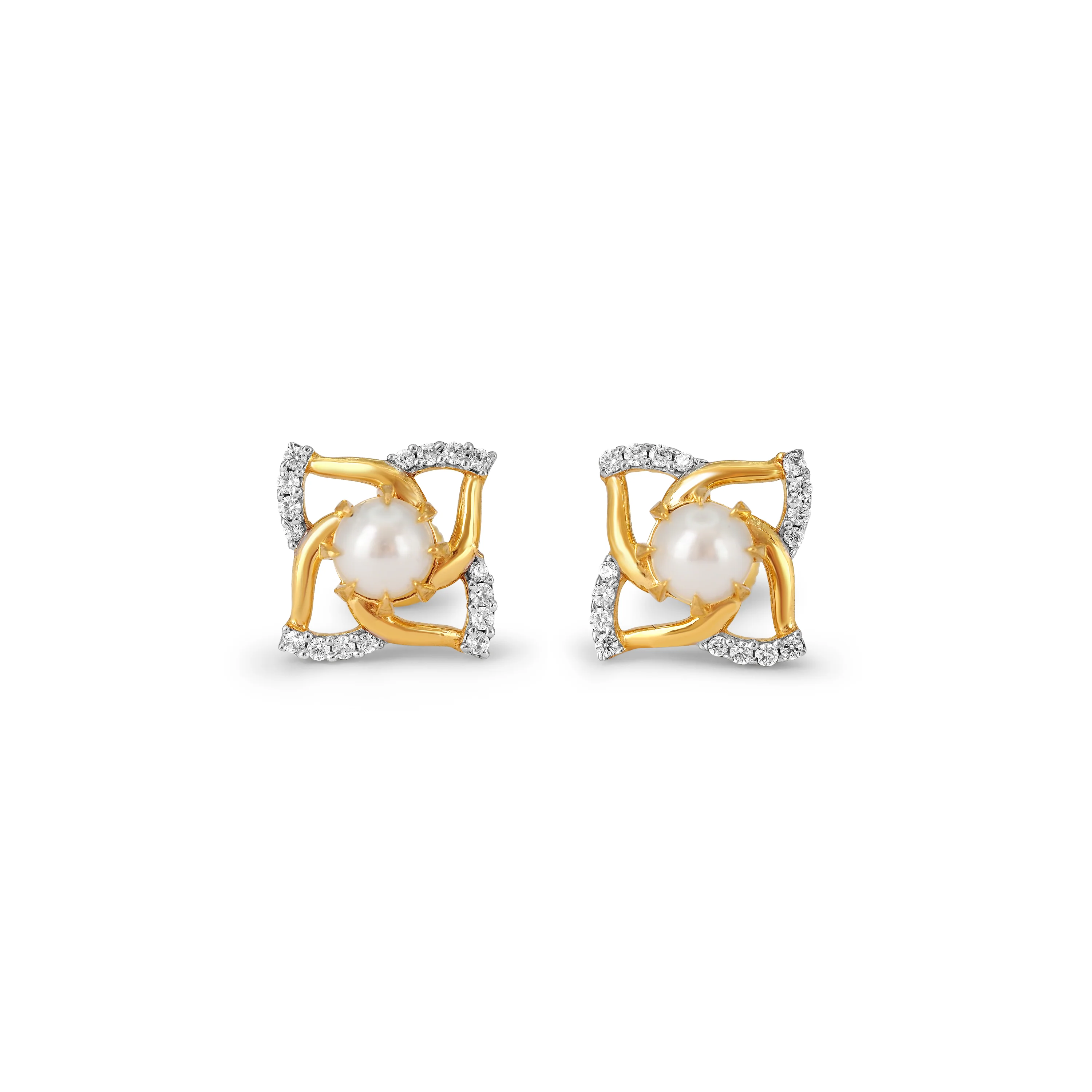 22ct Gold Pearl and Cubic Zirconia Stud Earrings – Floral Swirl