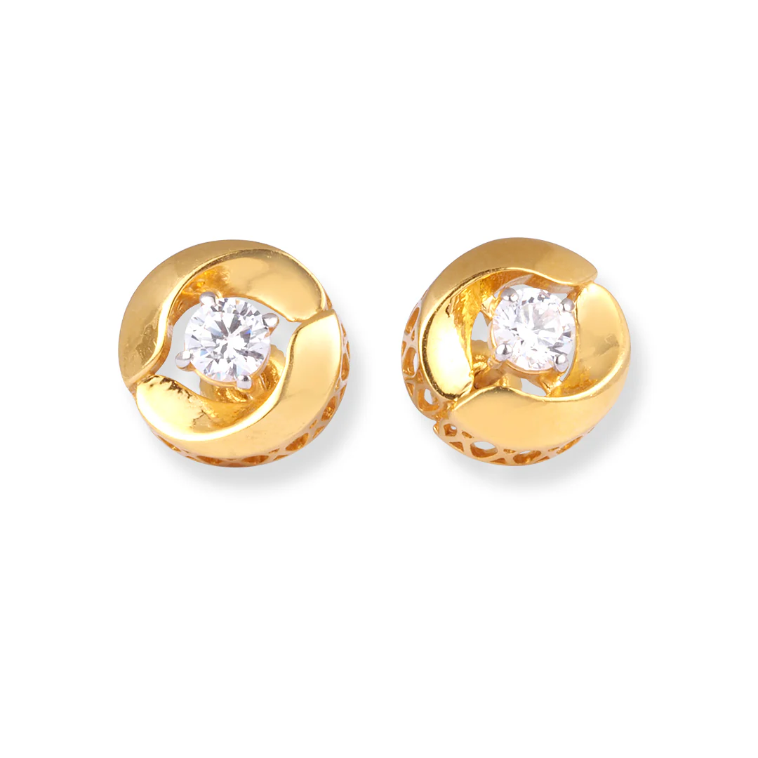 22ct Gold Pendant & Earrings Set with Cubic Zirconia – Modern Floral Design - Image 2