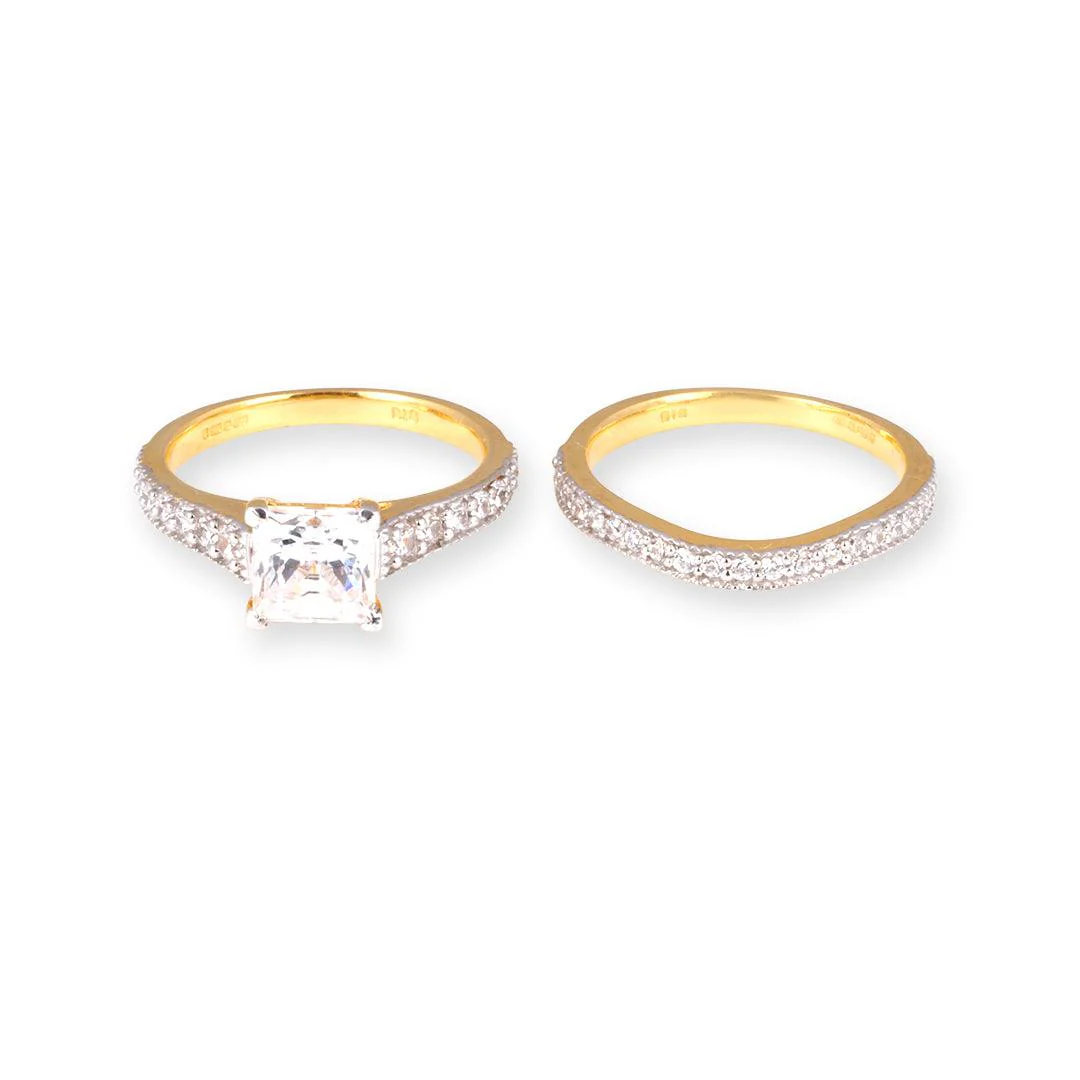 22ct Gold Princess Cut Swarovski Zirconia Engagement Ring & Wedding Band Suite LR19055 - Image 4