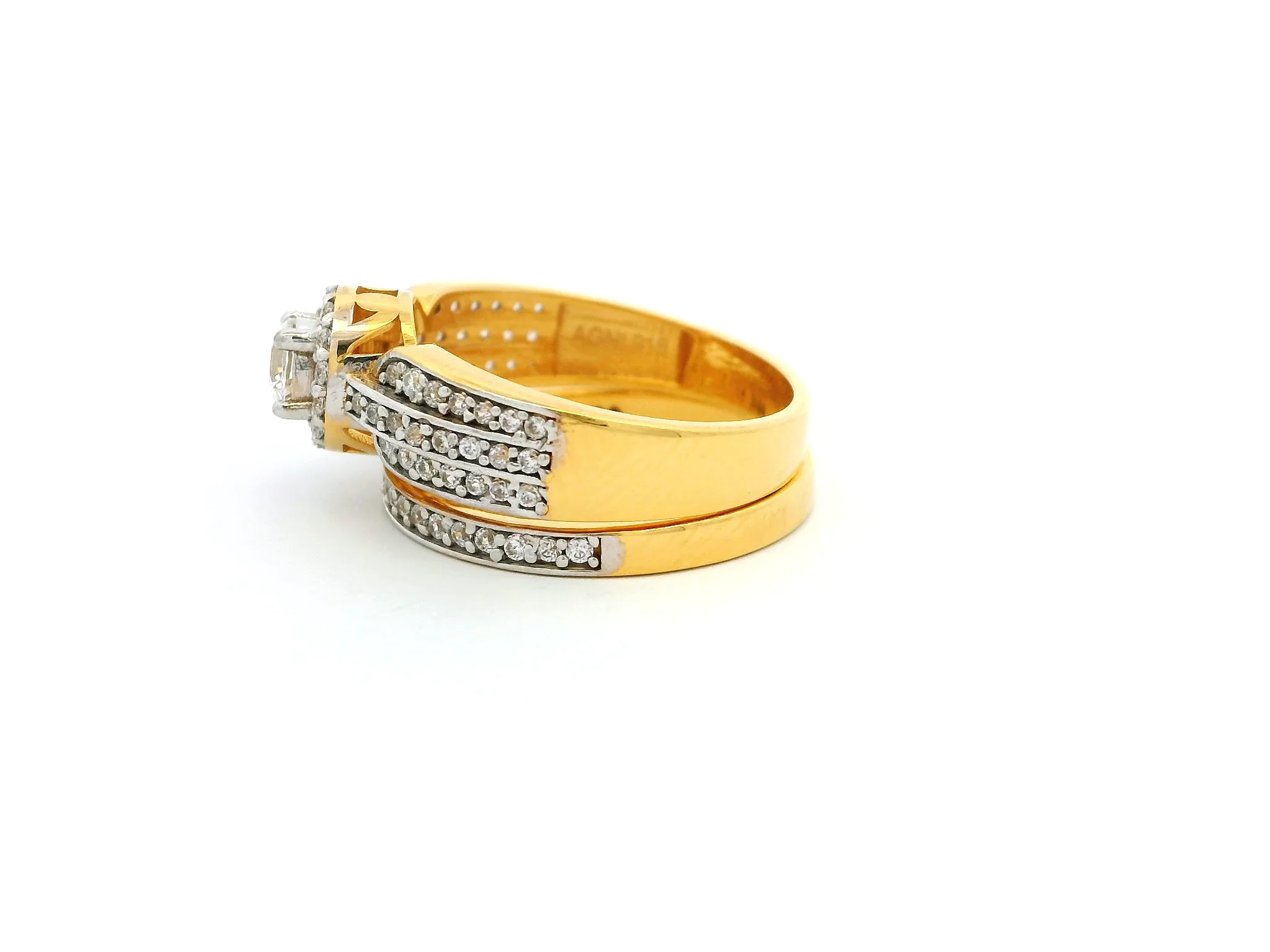 22ct Gold Engagement Ring & Wedding Band Set with Sparkling Cubic Zirconia Stones | Size L - Image 2