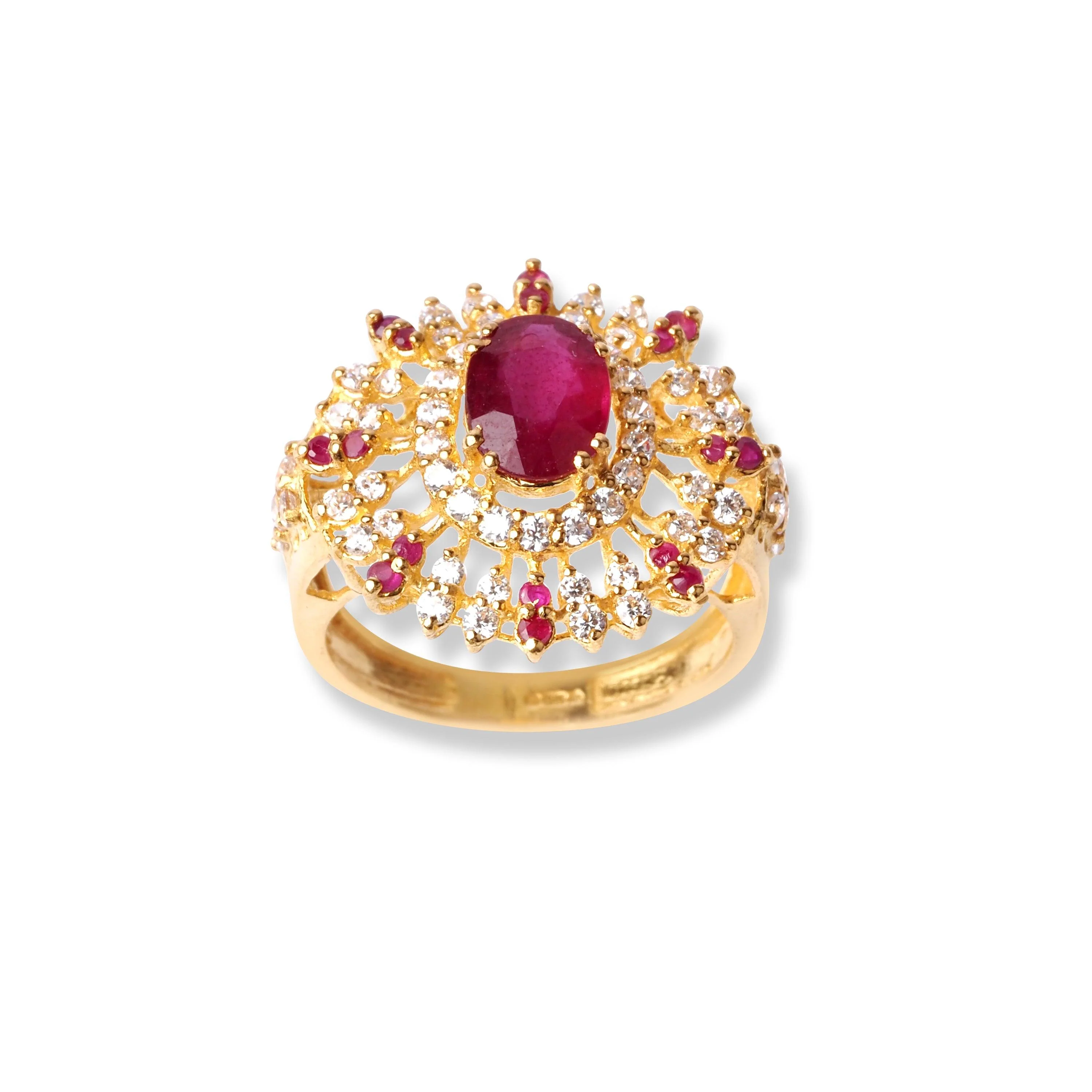 22ct Gold Ring with Pink & White Cubic Zirconia Stones (5.9g) LR-16587 - Image 2