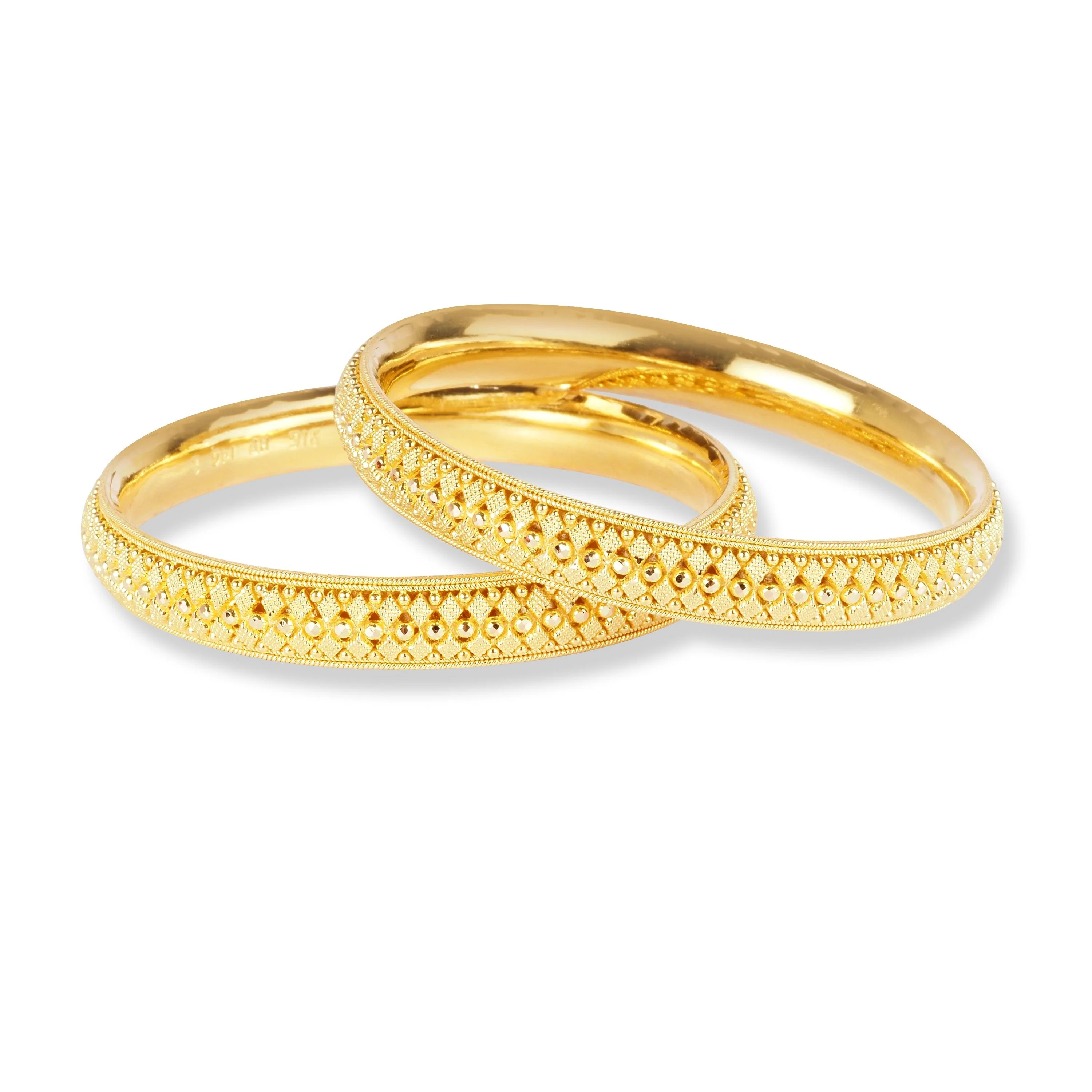 22ct Gold Set of Two Bangles with Filigree Work in Comfort Fit Finish - Intricate Gold Bangles Set - Image 4