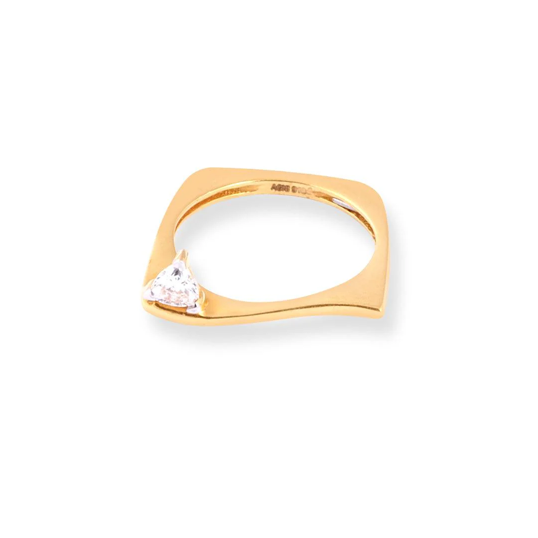 22ct Gold Square Band Dress Ring with Solitaire Swarovski Zirconia LR-7092 - Image 2