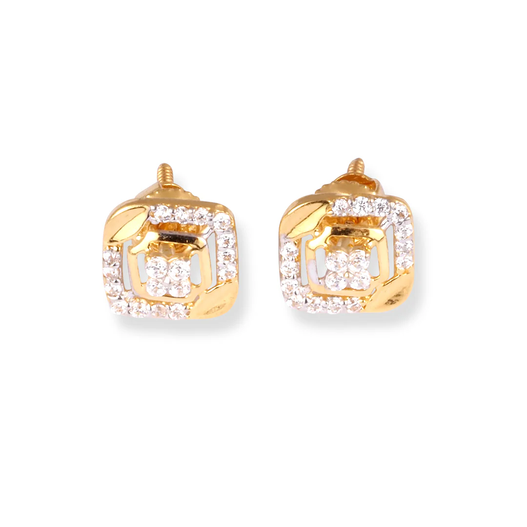 22ct Gold Stud Earrings with Cubic Zirconia Stones E-8645 - Image 2