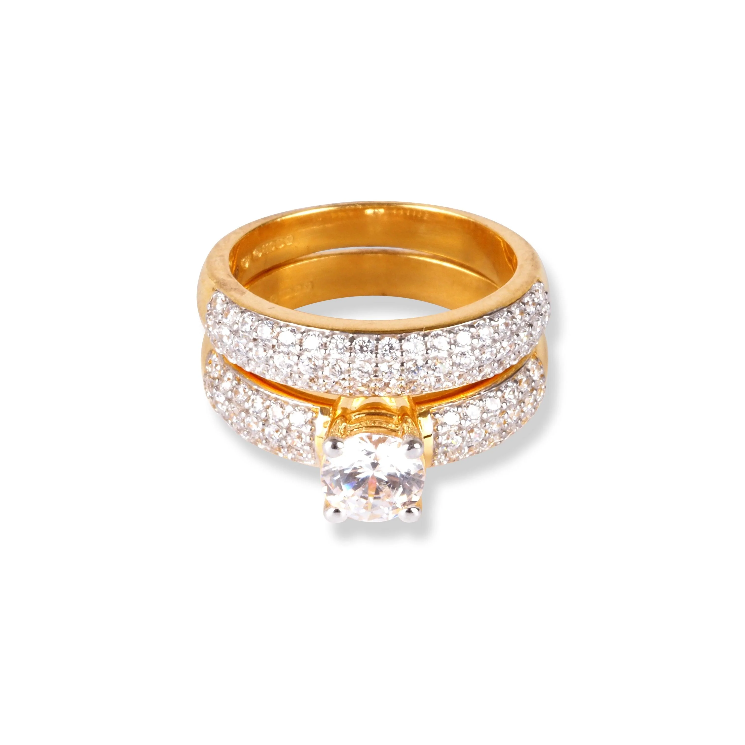 22ct Gold Swarovski Zirconia Engagement Ring and Wedding Band Suite | Size L½ - Image 2