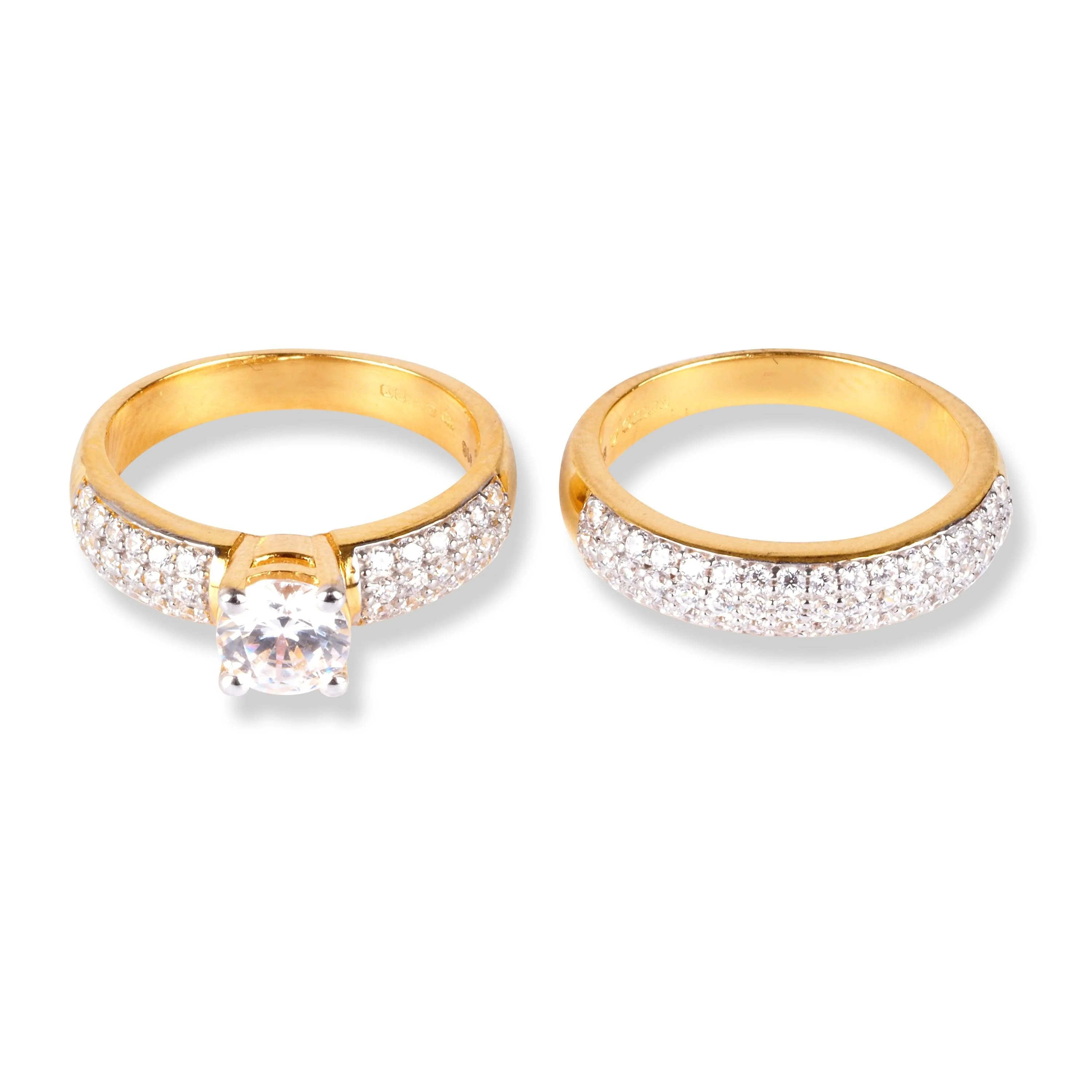 22ct Gold Swarovski Zirconia Engagement Ring and Wedding Band Suite | Size L½ - Image 3