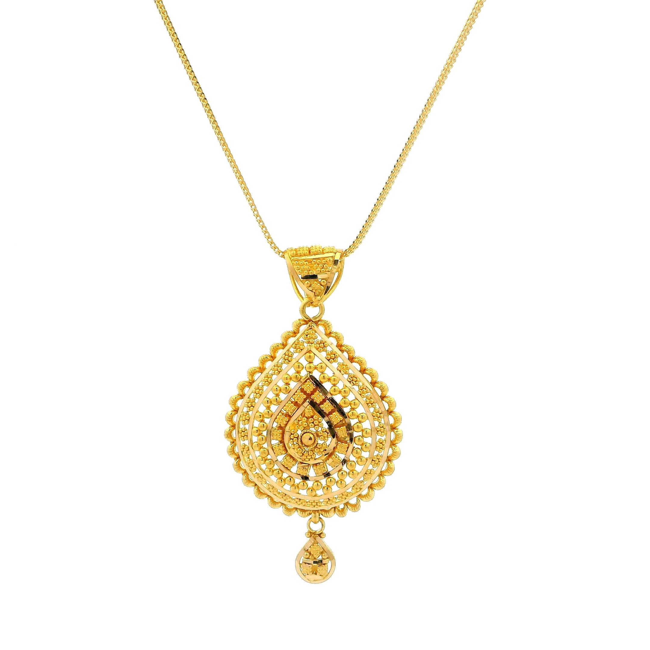 22ct Gold Teardrop Pendant & Earrings Set – Traditional Filigree Design Jewellery - Image 2