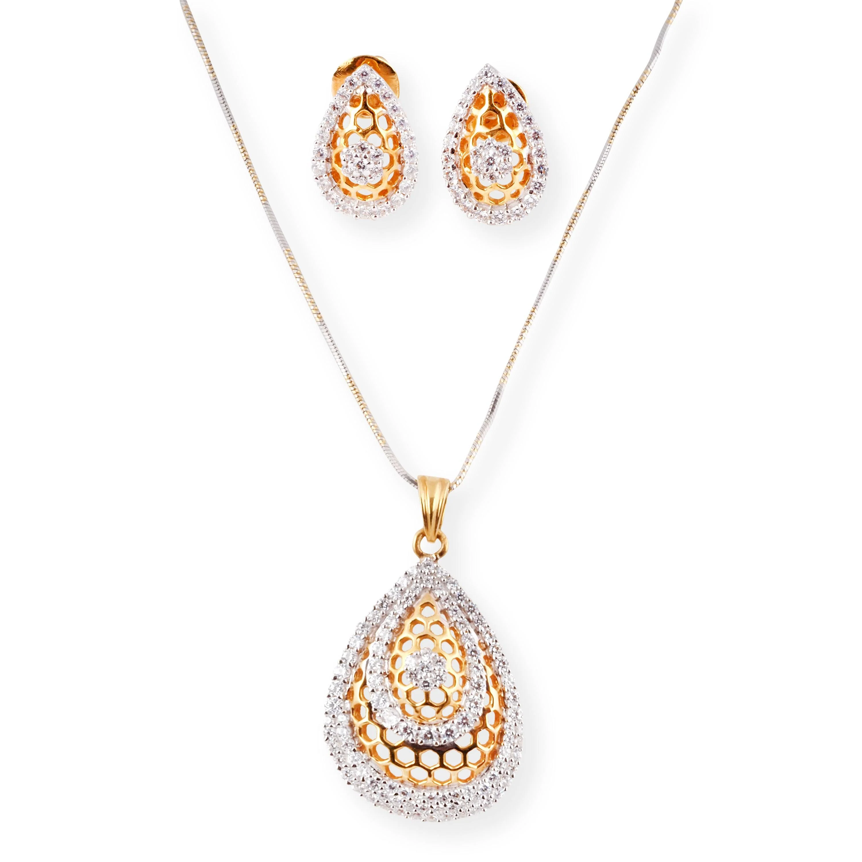 22ct Gold Teardrop Pendant & Earrings Set with Cubic Zirconia – Elegant Women’s Jewellery Suite