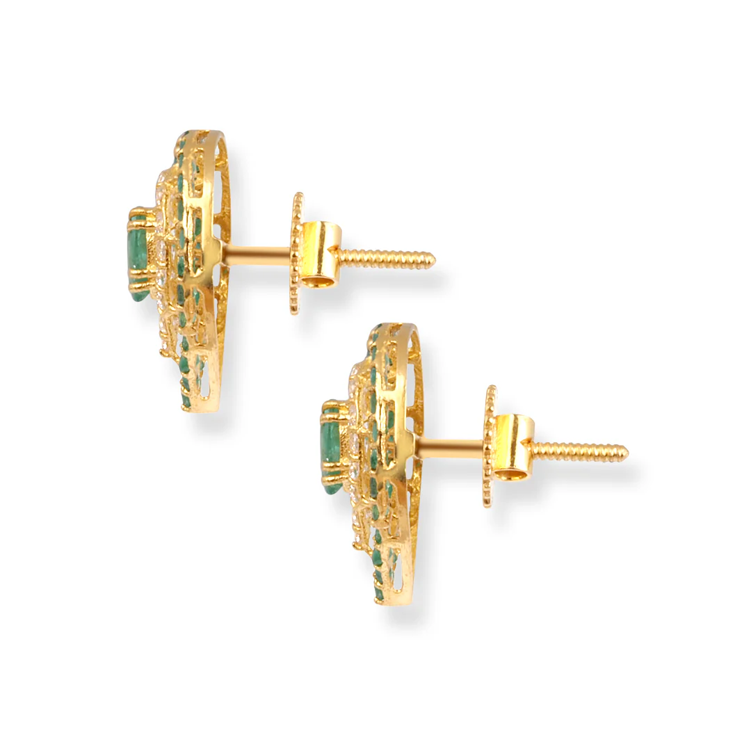 22ct Gold Teardrop Pendant & Earrings Set with Green and White Cubic Zirconia - Image 3